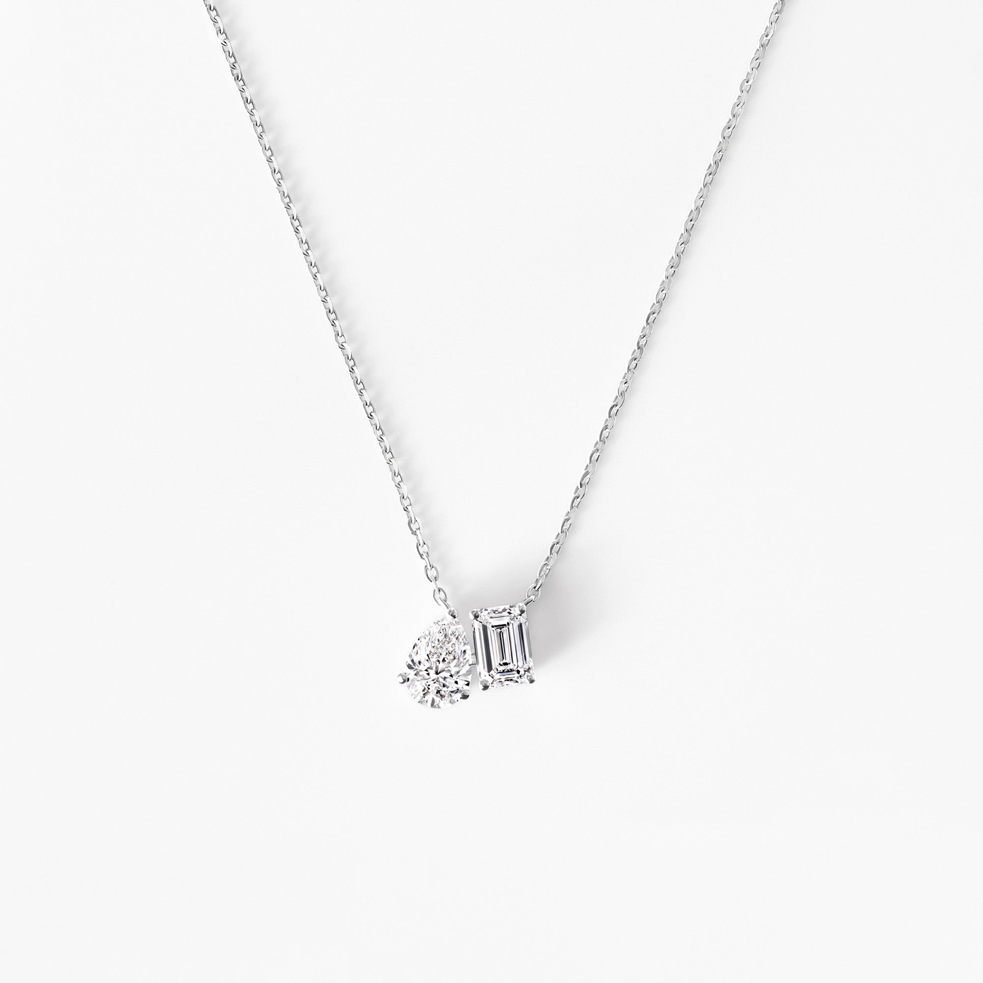 Emerald and Pear Diamond Toi Et Moi Pendant Necklace