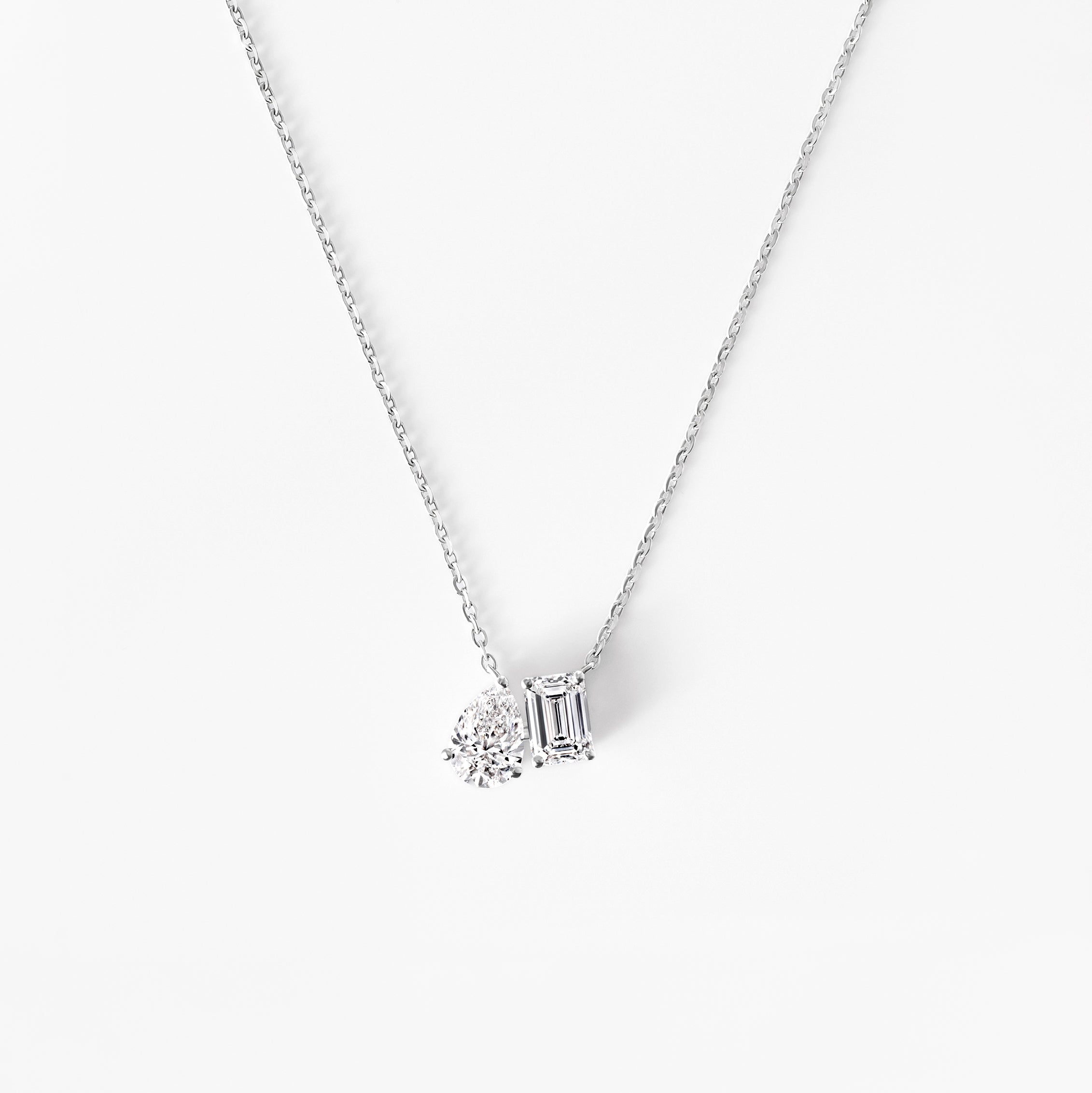 Emerald Cut and Pear Diamond Toi et Moi Pendant