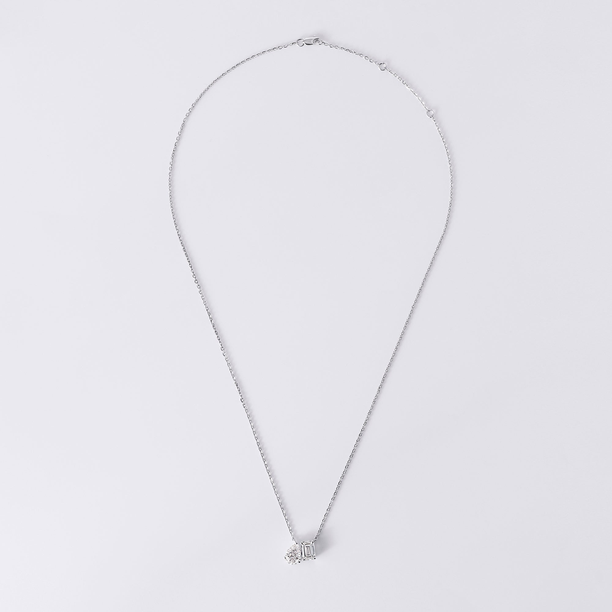 Emerald and Pear Shaped Toi Et Moi Pendant (2CTW), White Gold