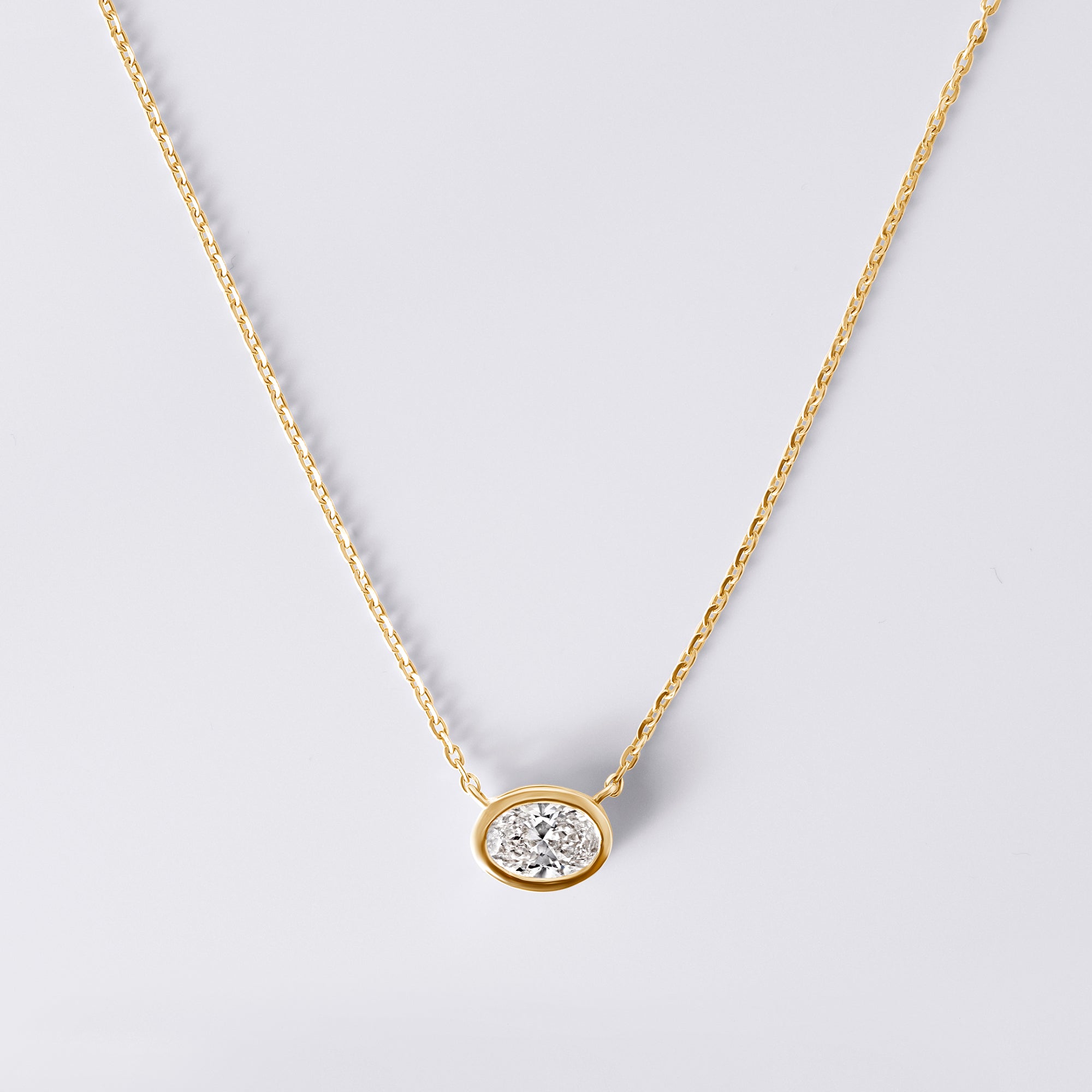 Oval Shaped Bezel Set Pendant Necklace (1CTW), Yellow Gold