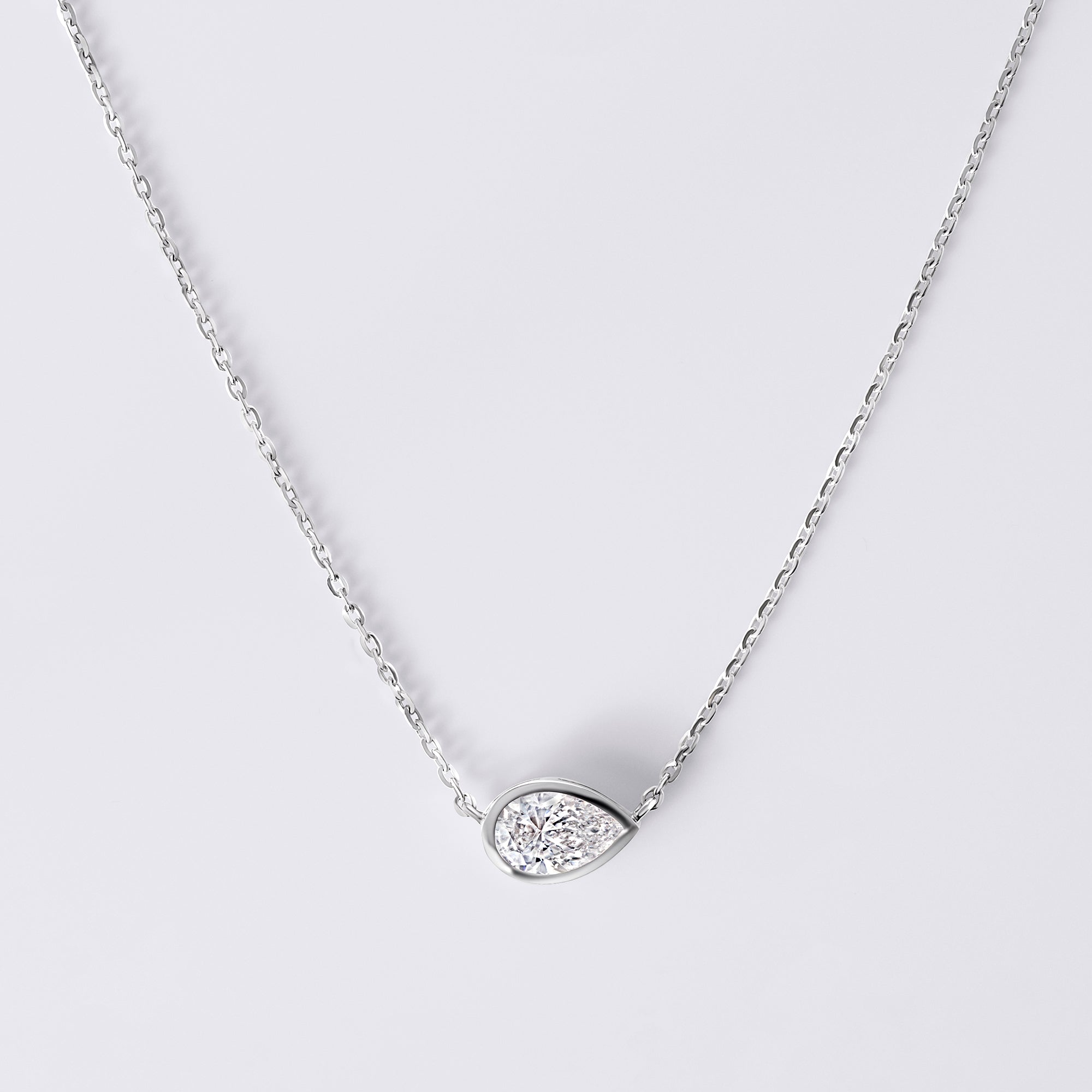 Pear Shaped Bezel Set Pendant Necklace (1CTW), White Gold