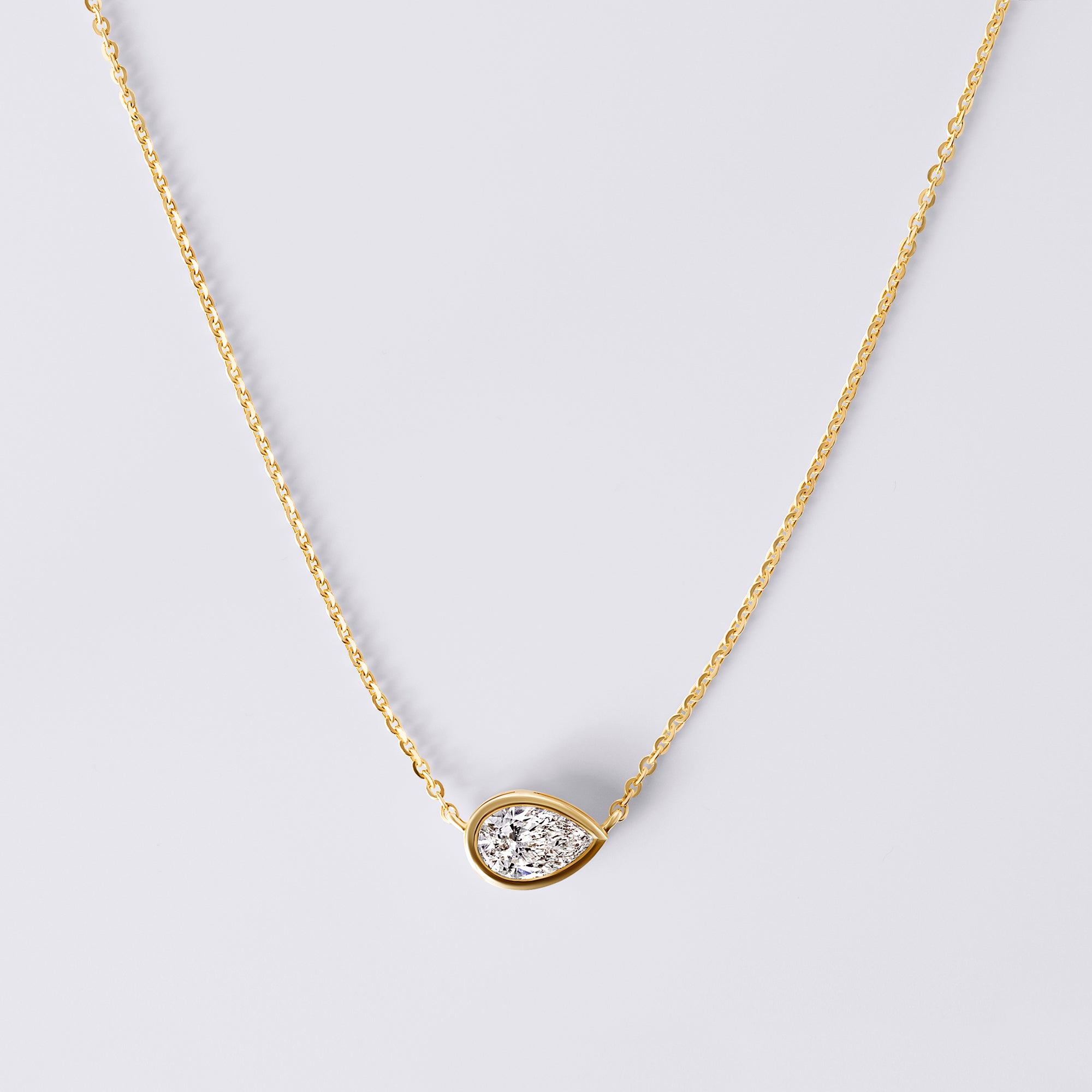 Pear Shaped Bezel Set Pendant Necklace (1CTW), Yellow Gold
