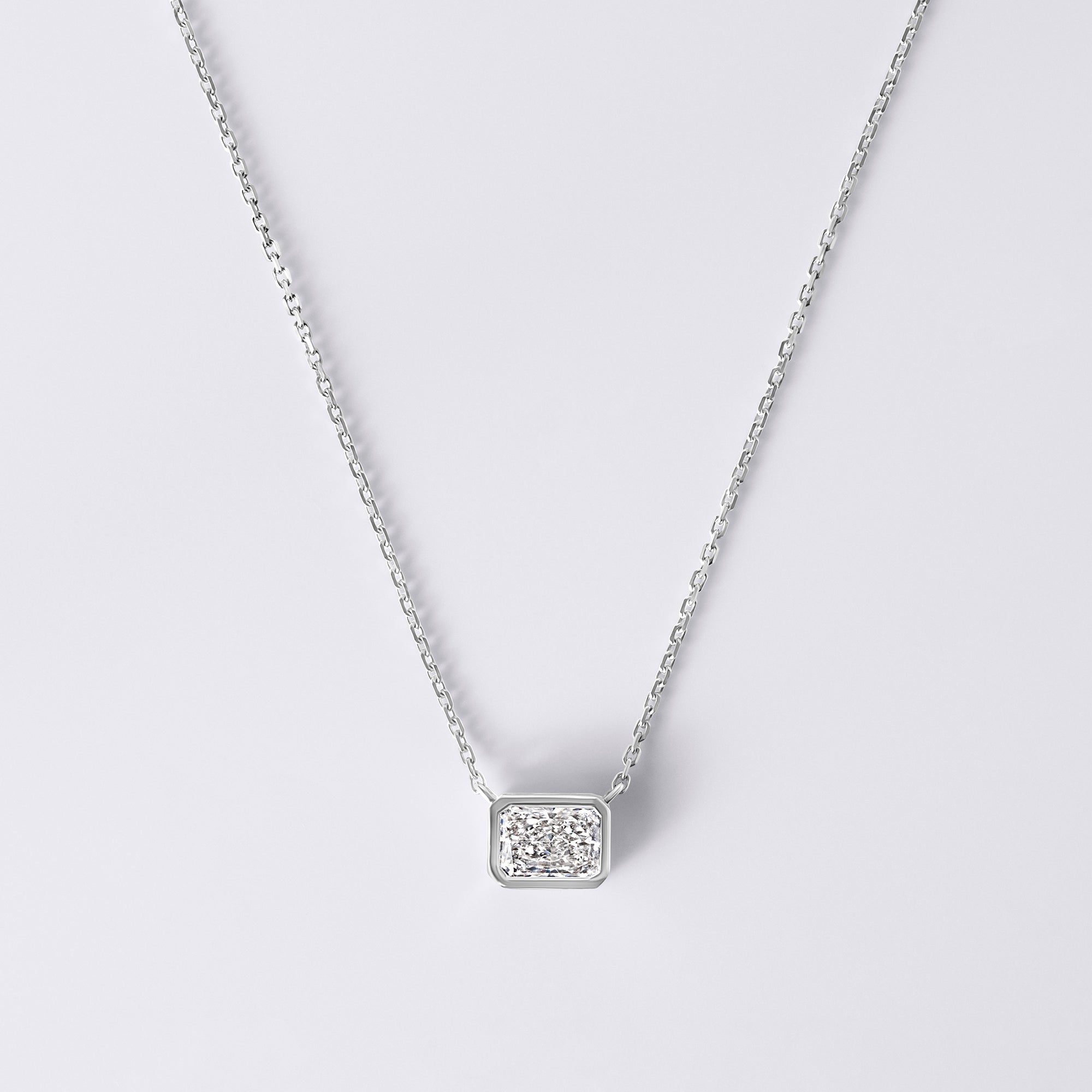 Radiant Diamond Bezel Set Pendant Necklace