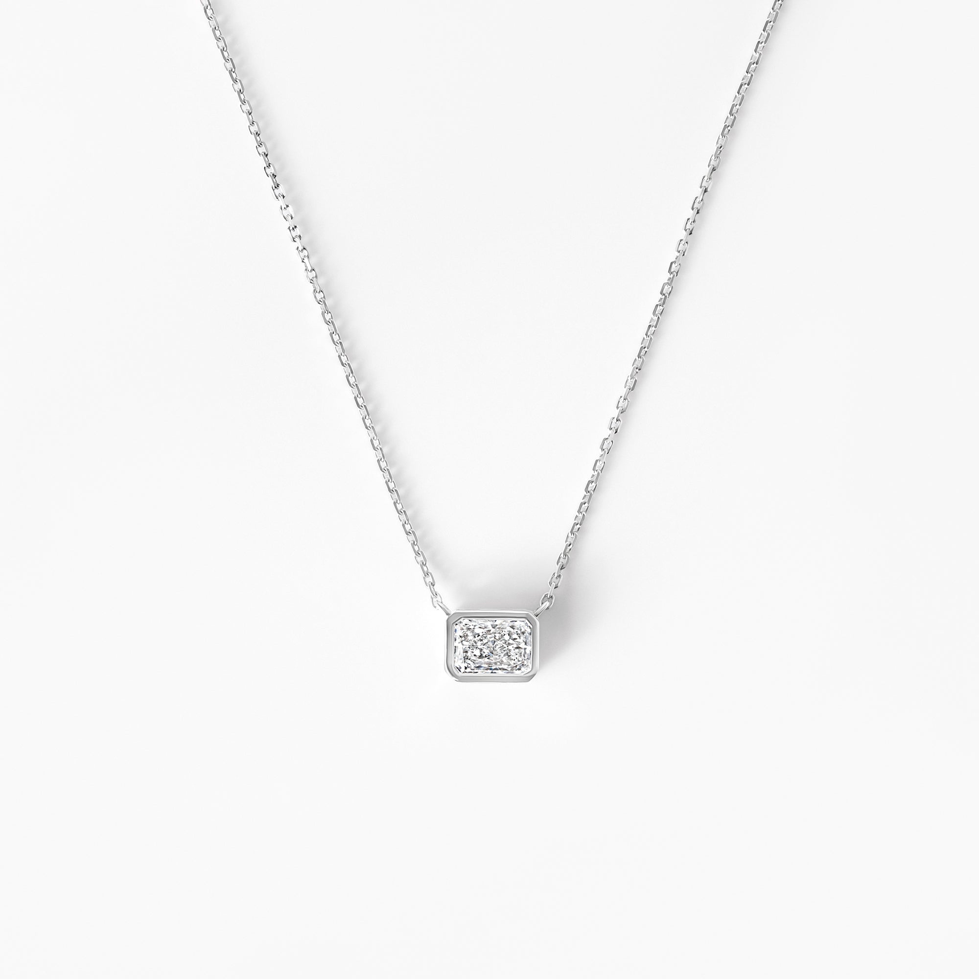 Radiant Diamond Bezel Set Pendant Necklace