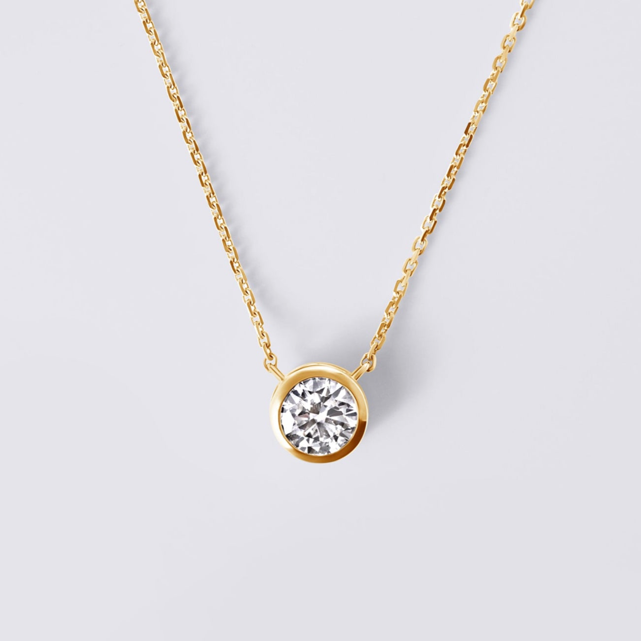 Round Brilliant Bezel Set Pendant Necklace (1CTW), Yellow Gold