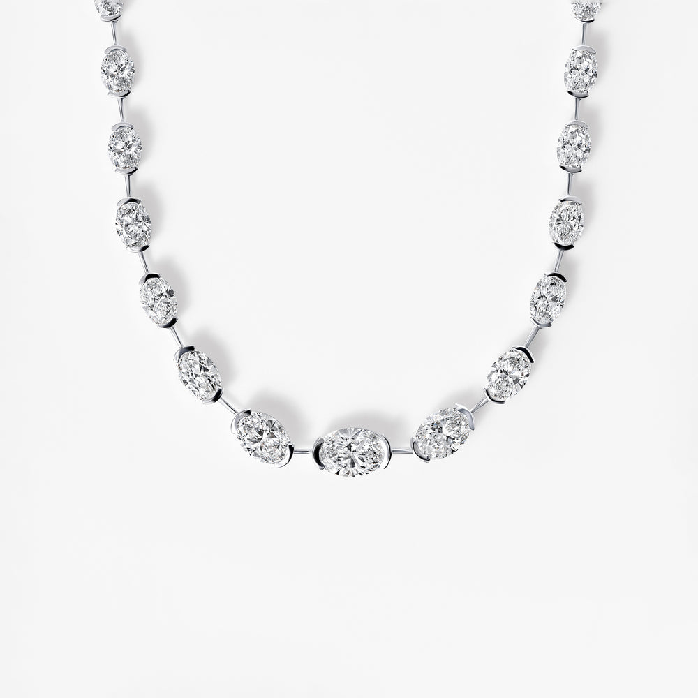 Oval Diamond Half Bezel Wire Necklace