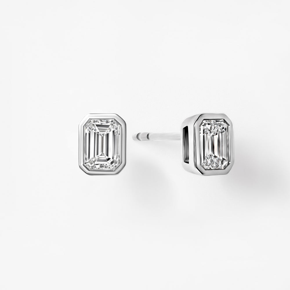 Emerald Diamond Bezel Stud Earrings