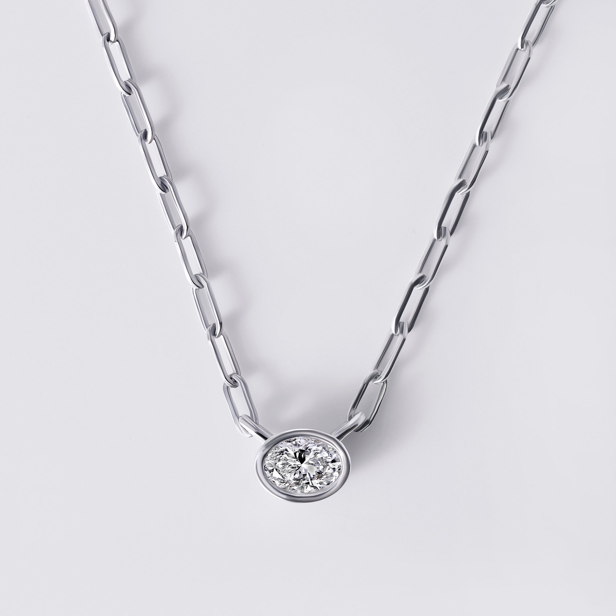 Bezel Set Oval Diamond Paperclip Necklace