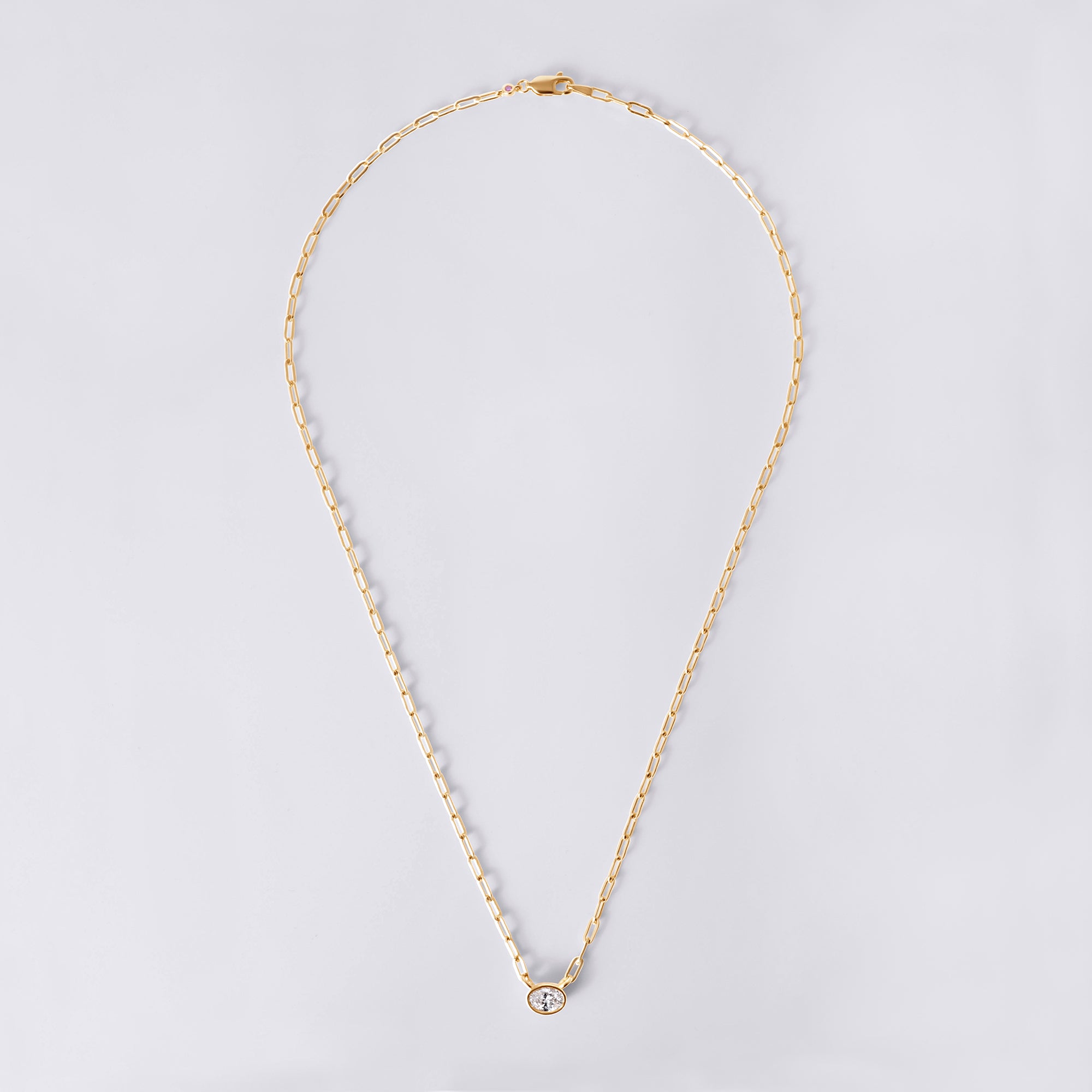 Bezel Set Oval Diamond Paperclip Necklace
