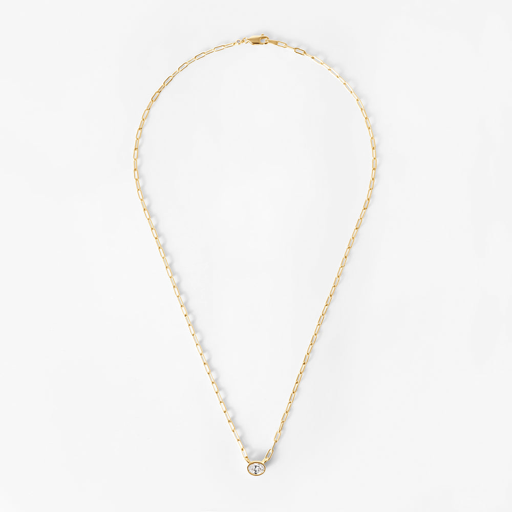 Oval Diamond Bezel Paperclip Necklace