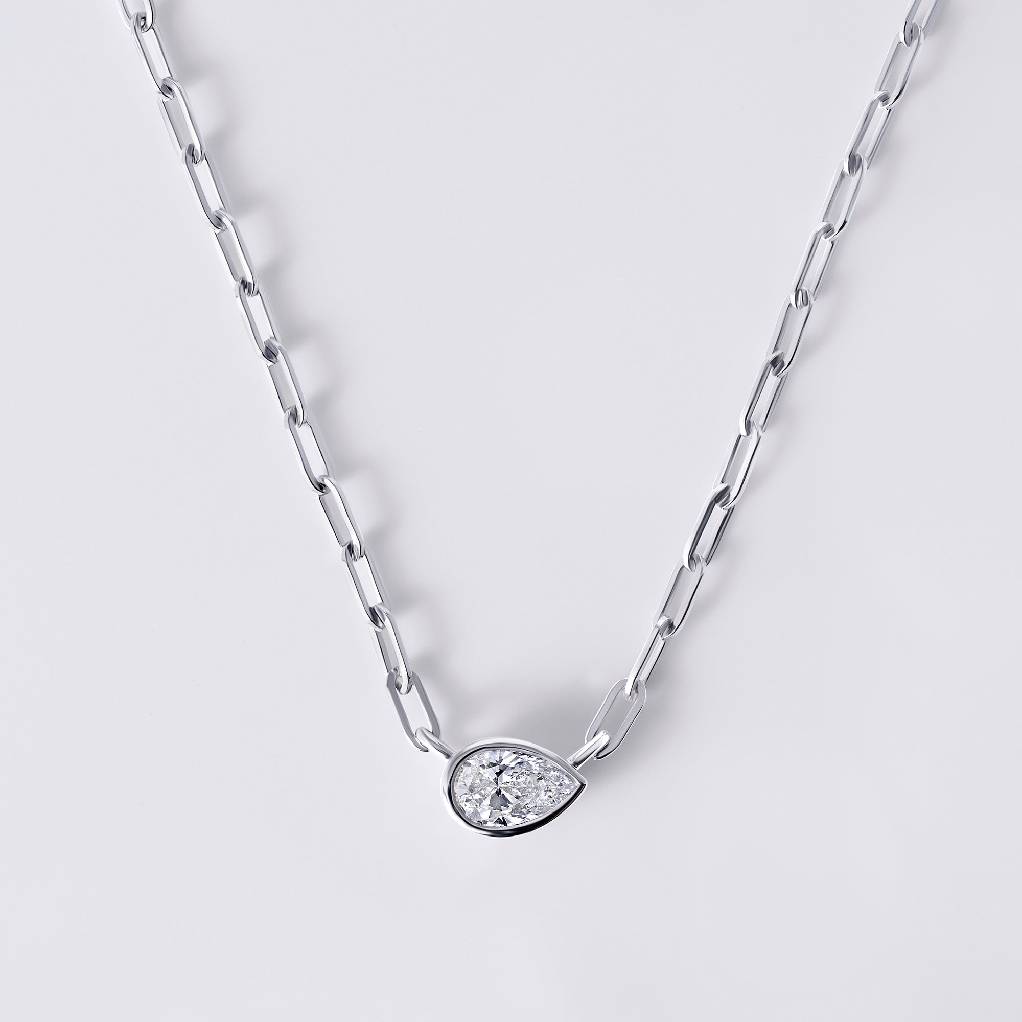 Bezel Set Pear Diamond Paperclip Necklace