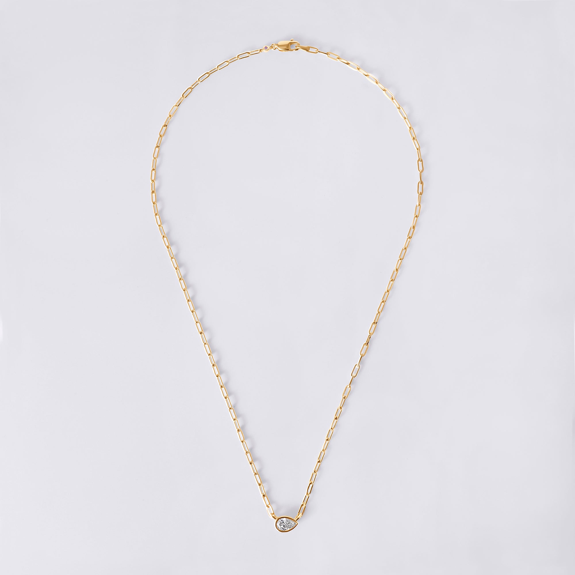 Bezel Set Pear Diamond Paperclip Necklace