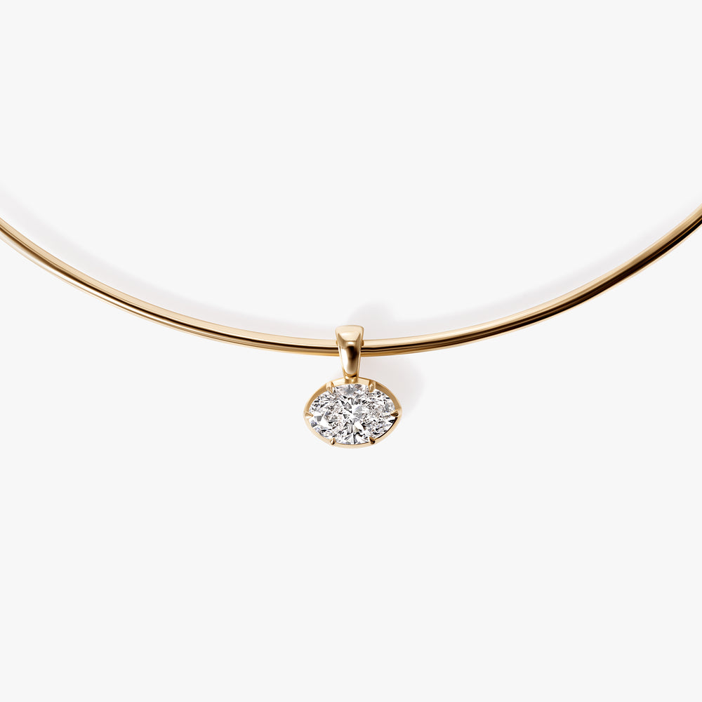 Oval Diamond Pendant On Collar Necklace