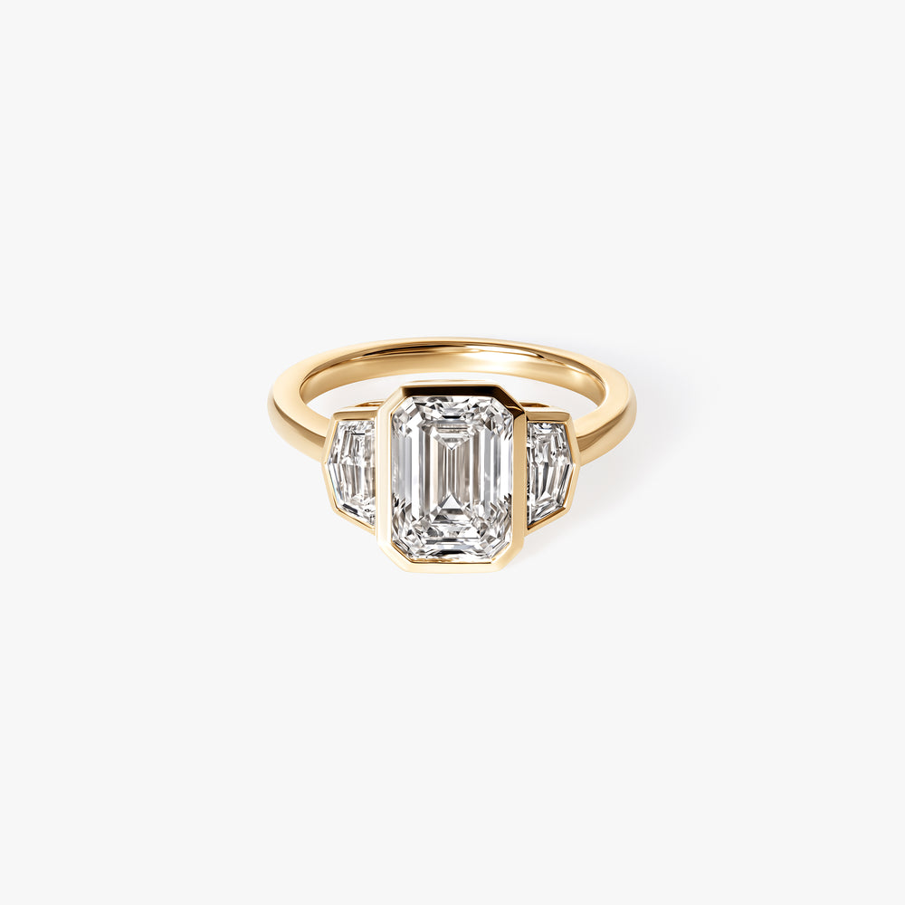 2.57CT Emerald and Cadillac Bezel Three Stone Engagement Ring