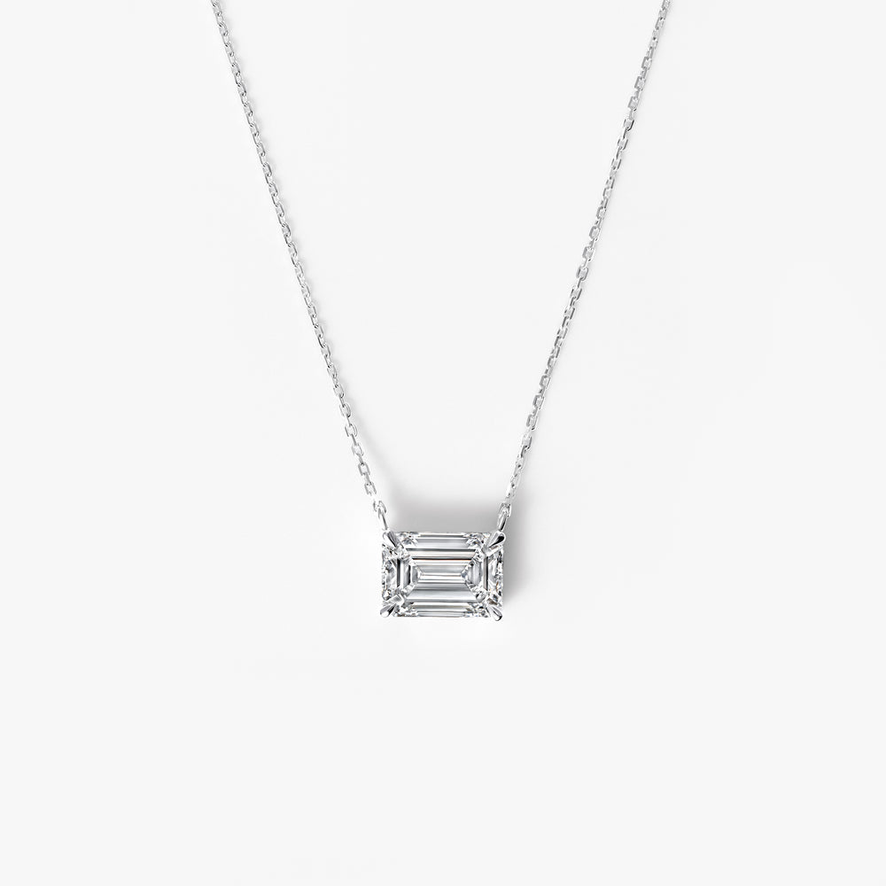 Emerald Diamond Solitaire Pendant Necklace
