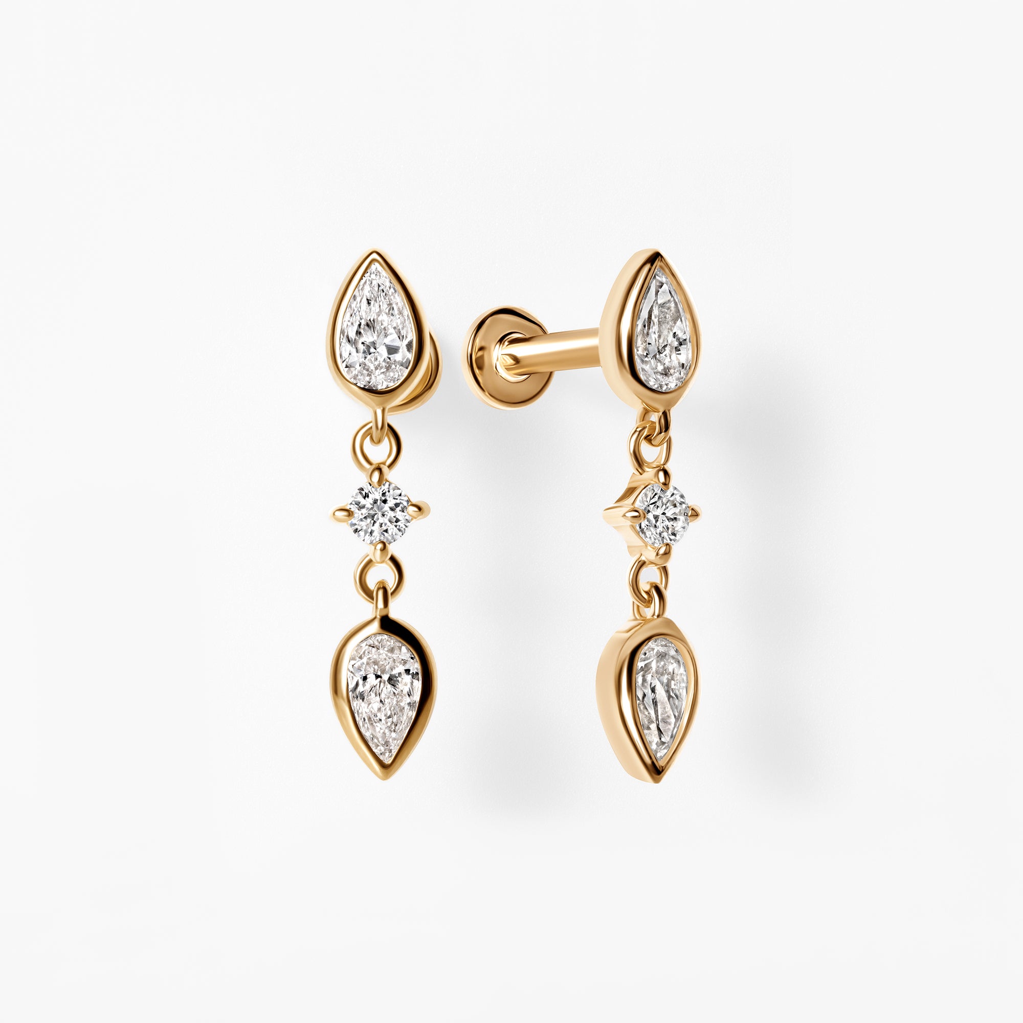 Pear Diamond Bezel Set Triple Drop Earrings