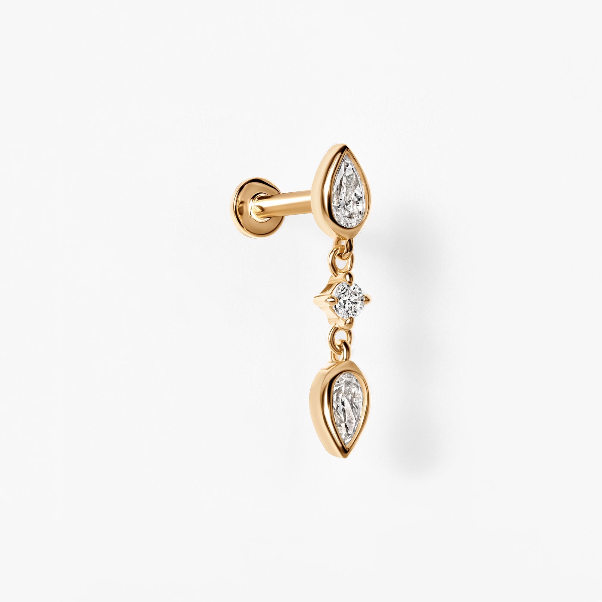 Pear Diamond Bezel Set Triple Drop Earrings