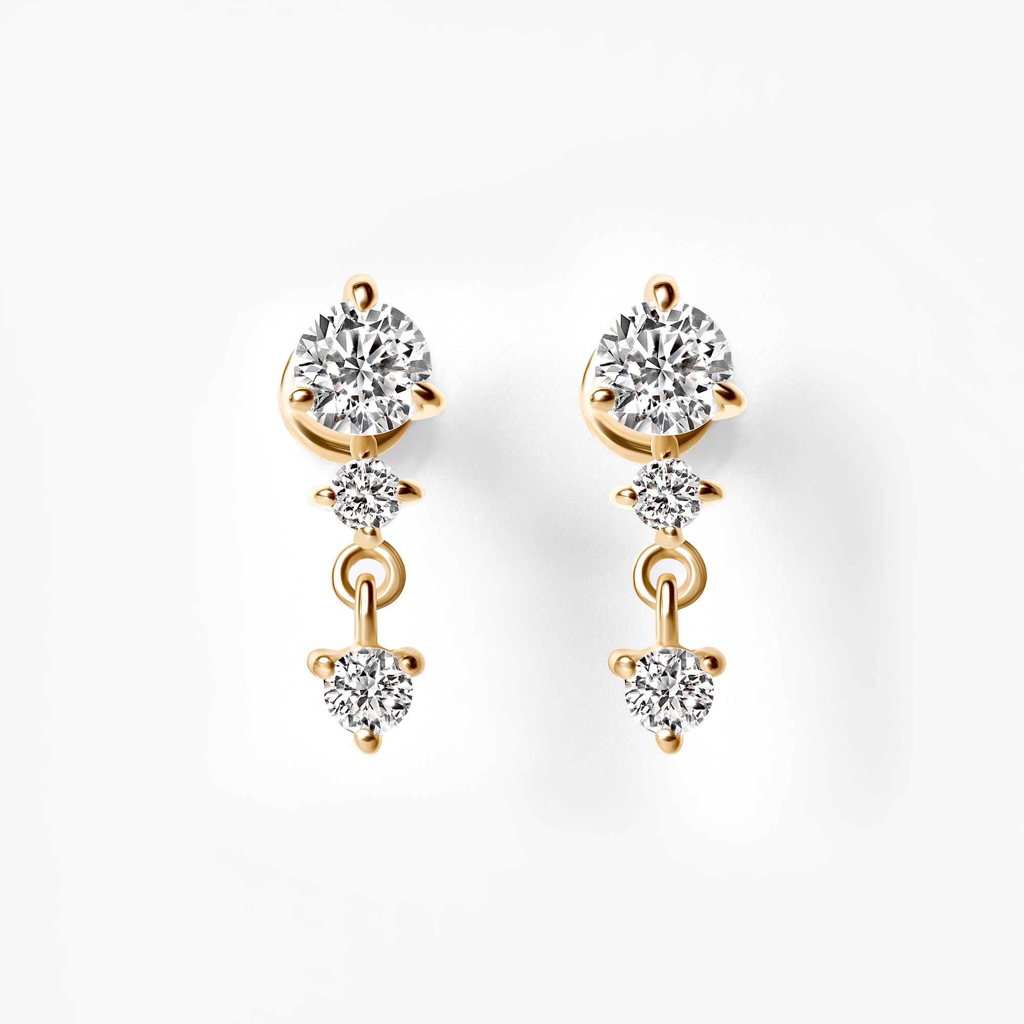 Round Diamond Prong Set Triple Drop Earrings