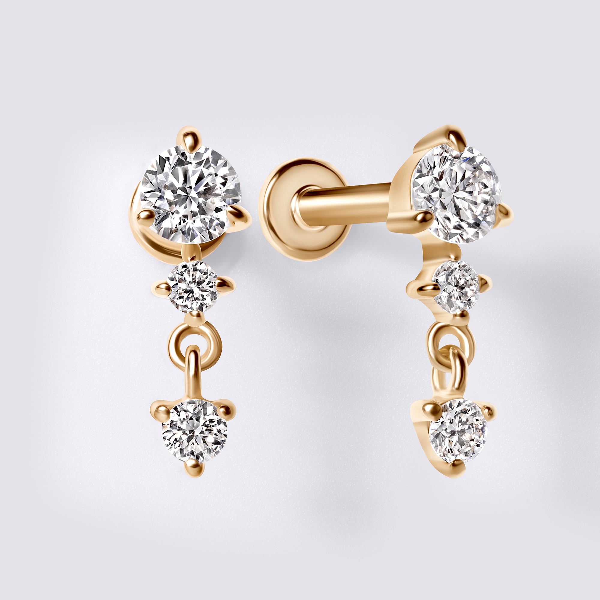 Round Diamond Prong Set Triple Drop Earrings