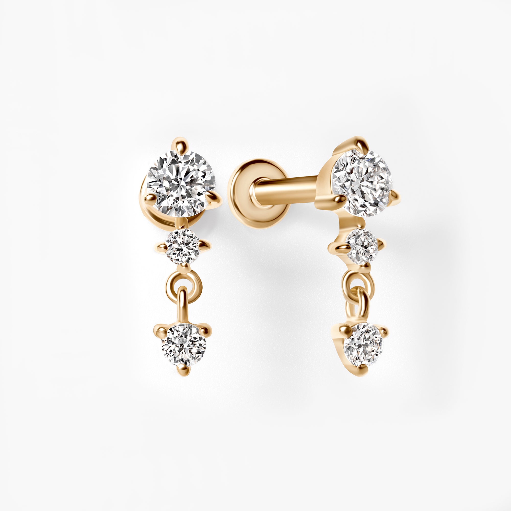 Round Diamond Prong Set Triple Drop Earrings