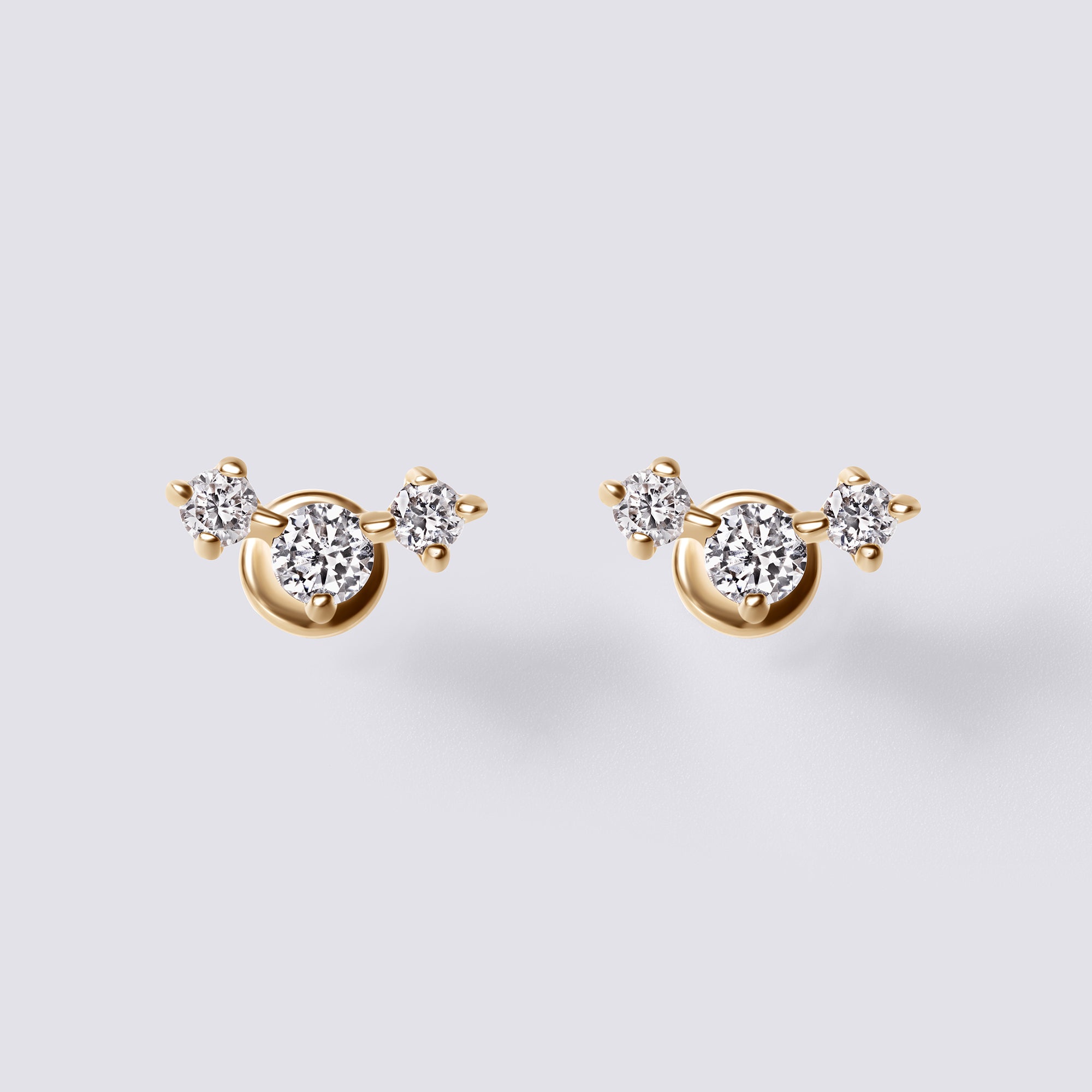 Round Diamond Trio Mini Crawler Stud Earrings