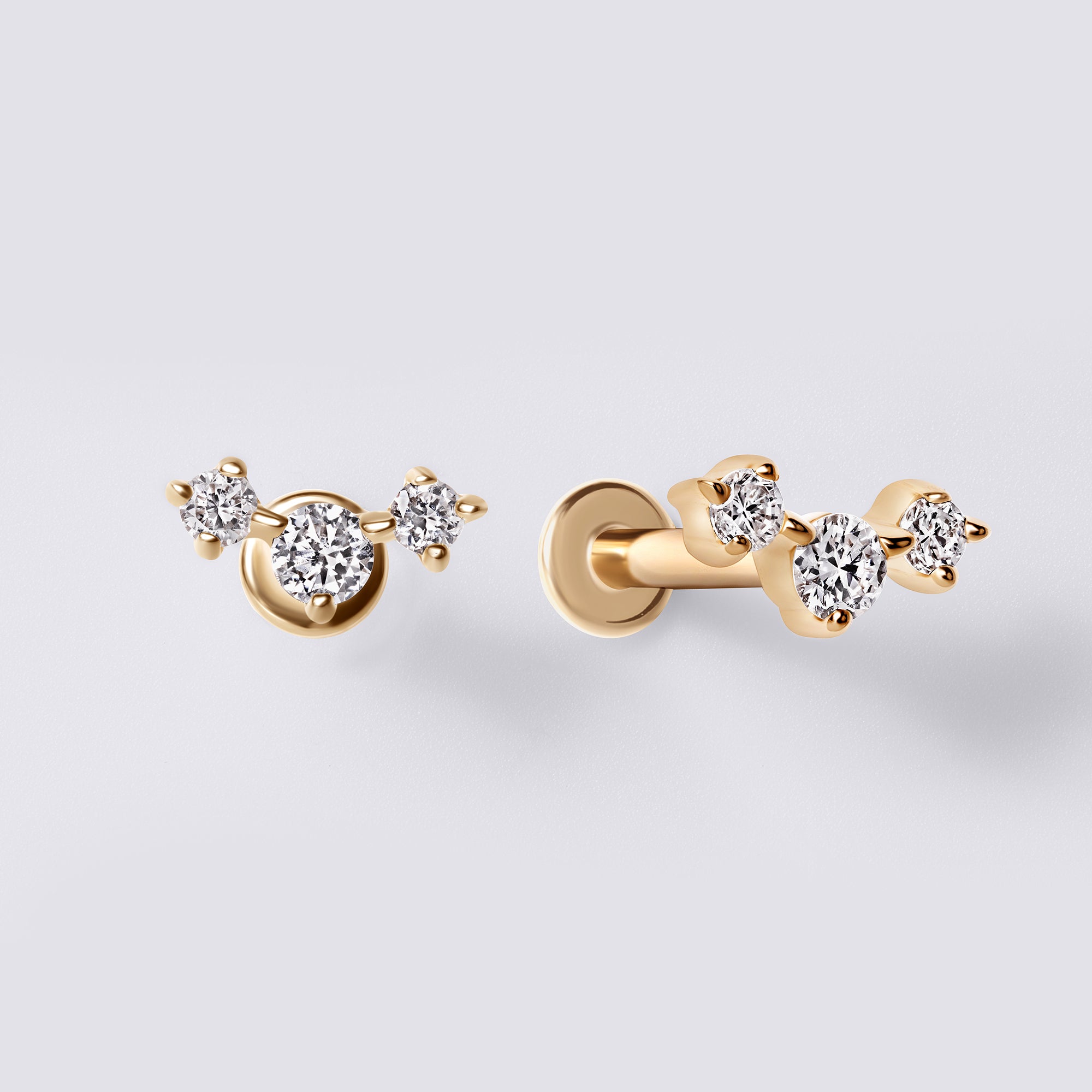 Round Diamond Trio Mini Crawler Stud Earrings