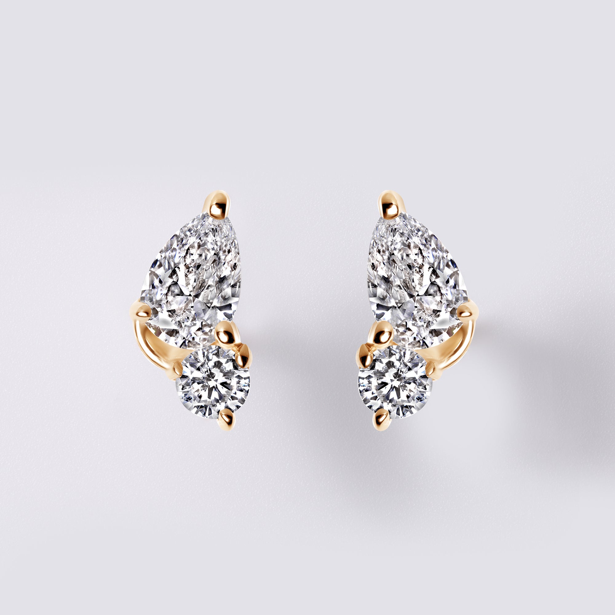 Pear & Round Diamond Mini Crawler Stud Earrings