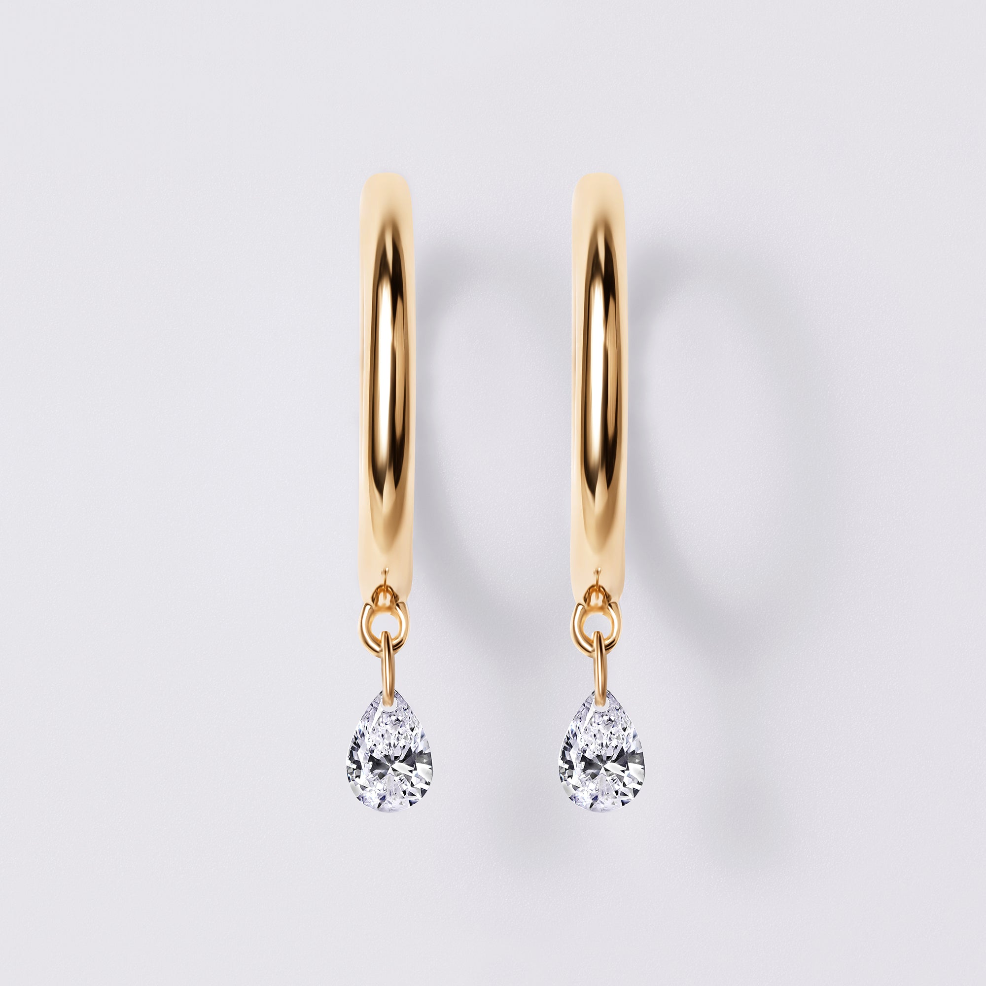 Pear Diamond Drilled Drop Huggie Earrings