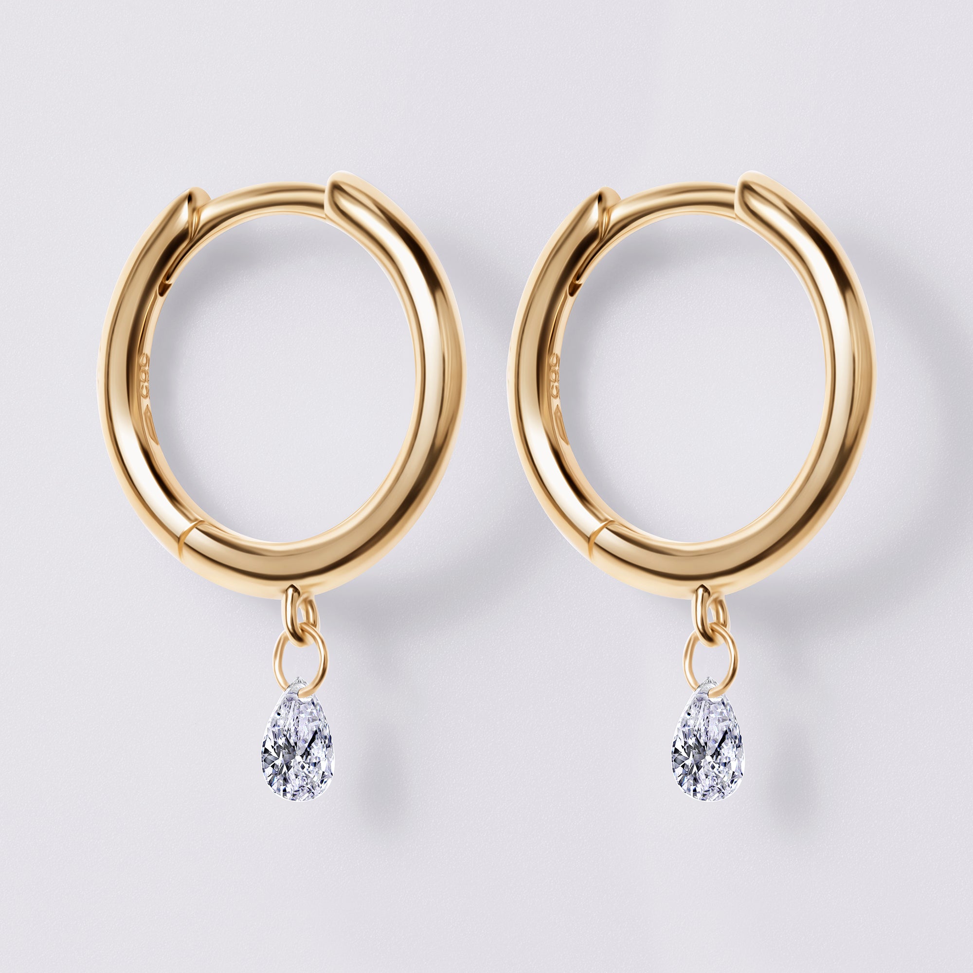 Pear Diamond Drilled Drop Huggie Earrings