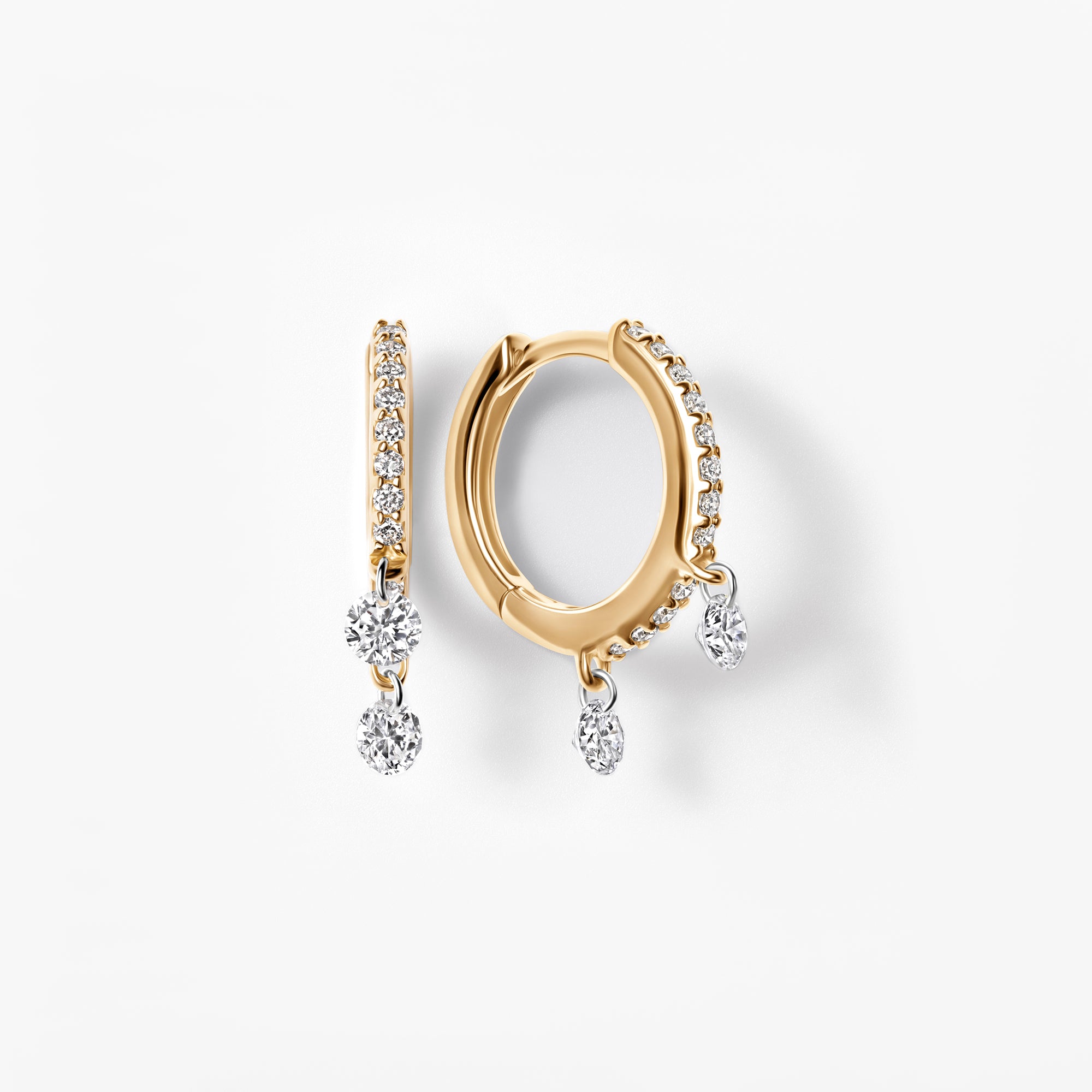 Round Diamond Double Drilled Pavé Drop Huggie Earrings