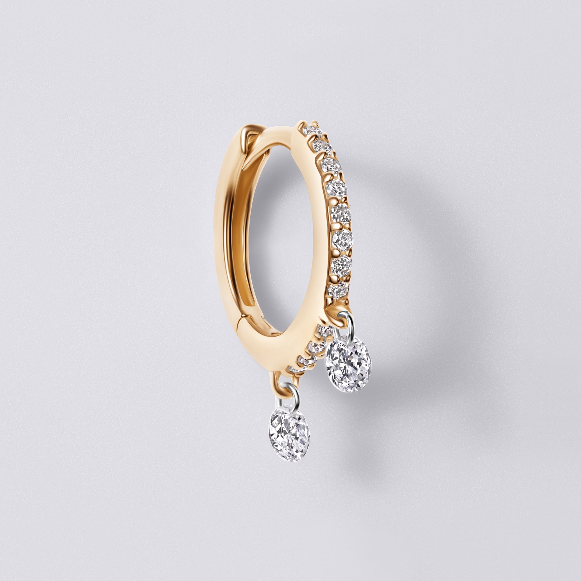 Round Diamond Double Drilled Pavé Drop Huggie Earrings