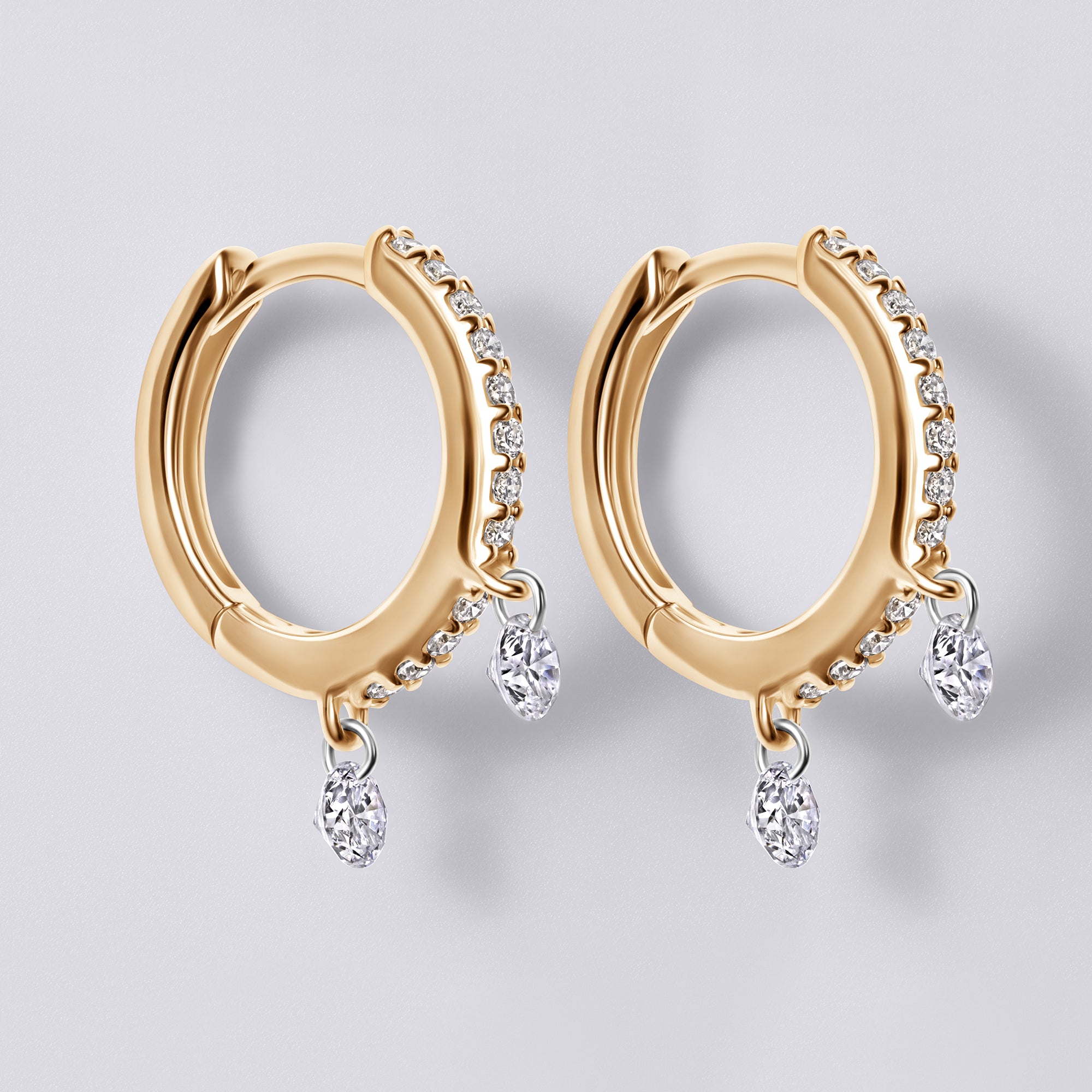 Round Diamond Double Drilled Pavé Drop Huggie Earrings