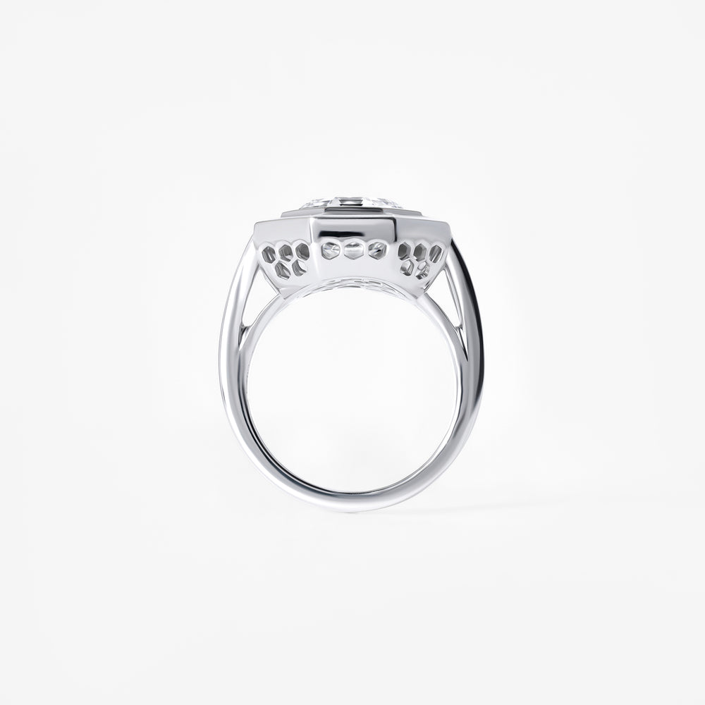 Octagon and Baguette Diamond Halo Ring