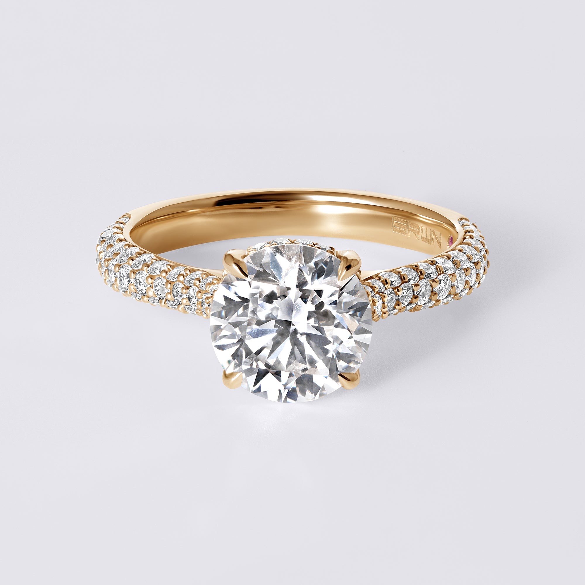 Luna 2.04 CTW Round Diamond Triple Row Pavé Hidden Halo Engagement Ring
