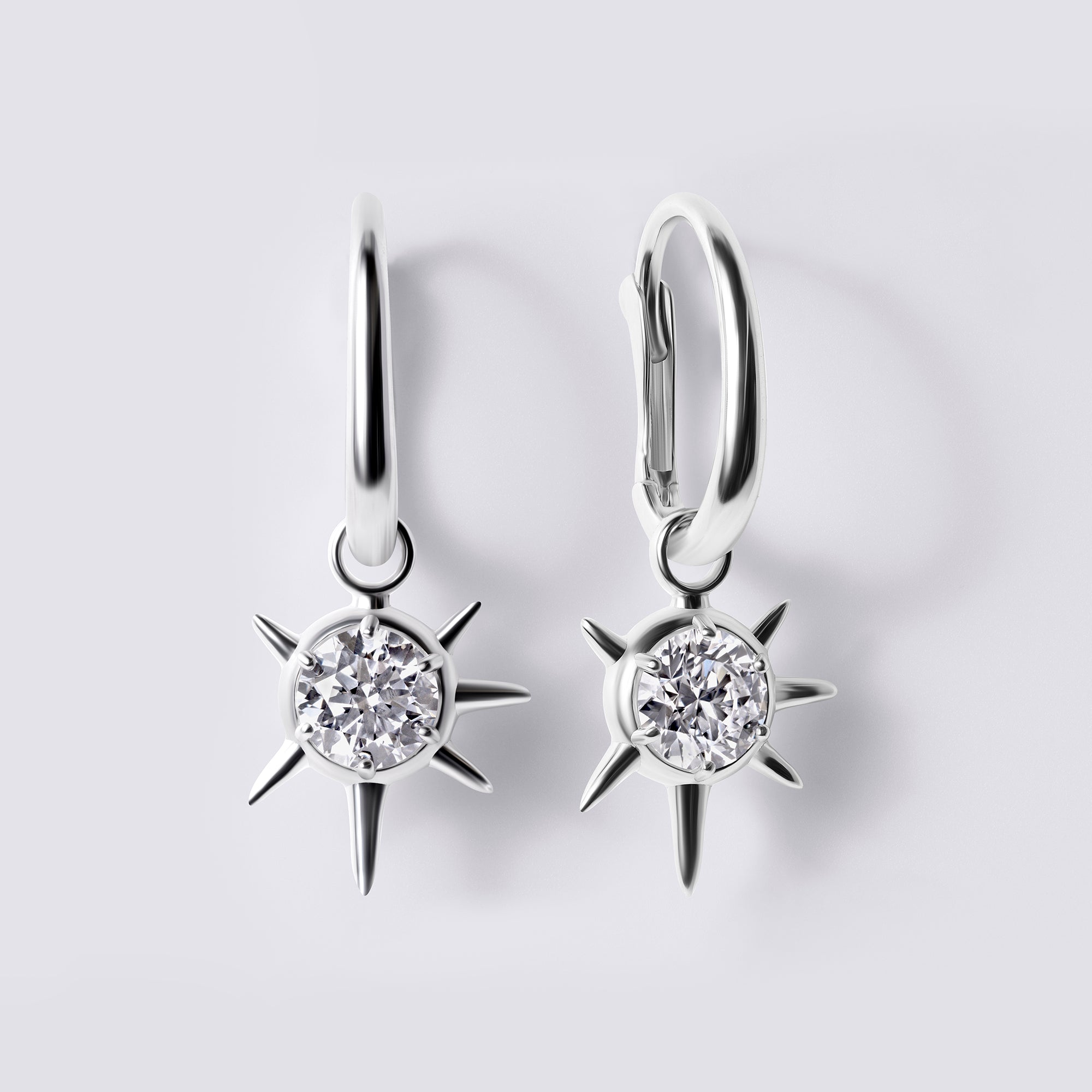 Solaris Round Diamond Sun Motif Drop Earrings