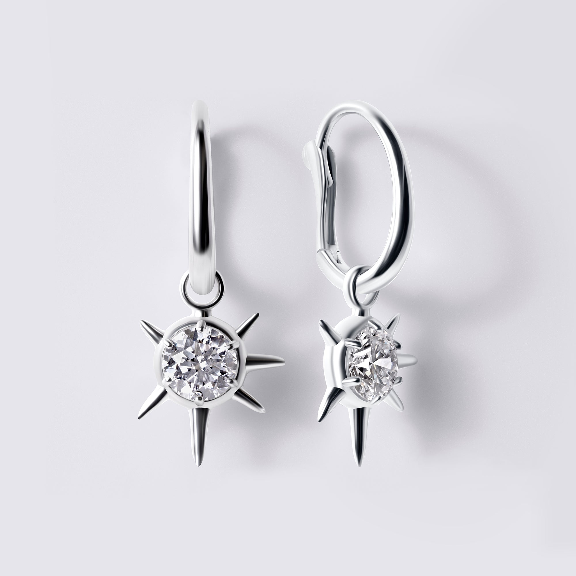 Solaris Round Diamond Sun Motif Drop Earrings