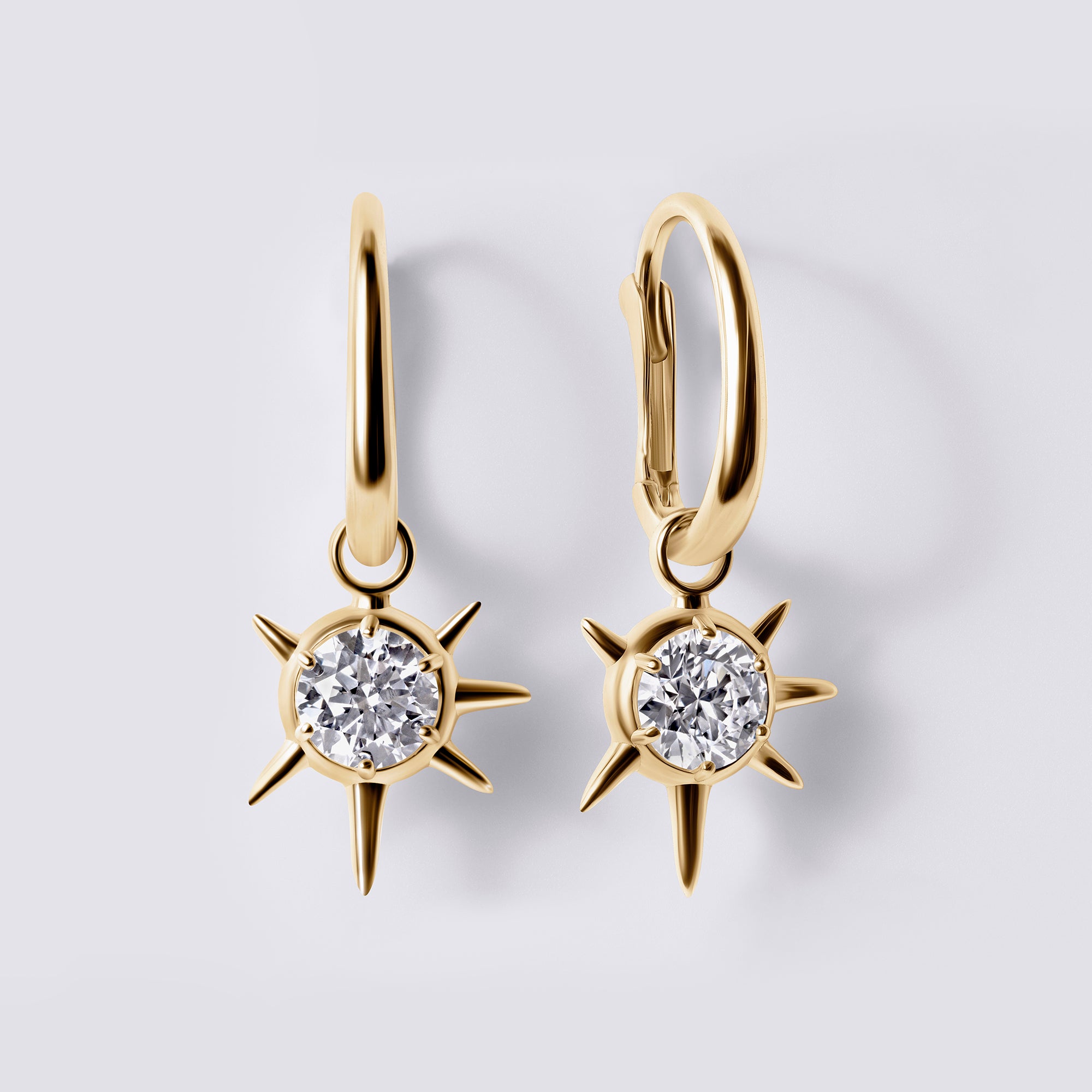 Solaris Round Diamond Sun Motif Drop Earrings