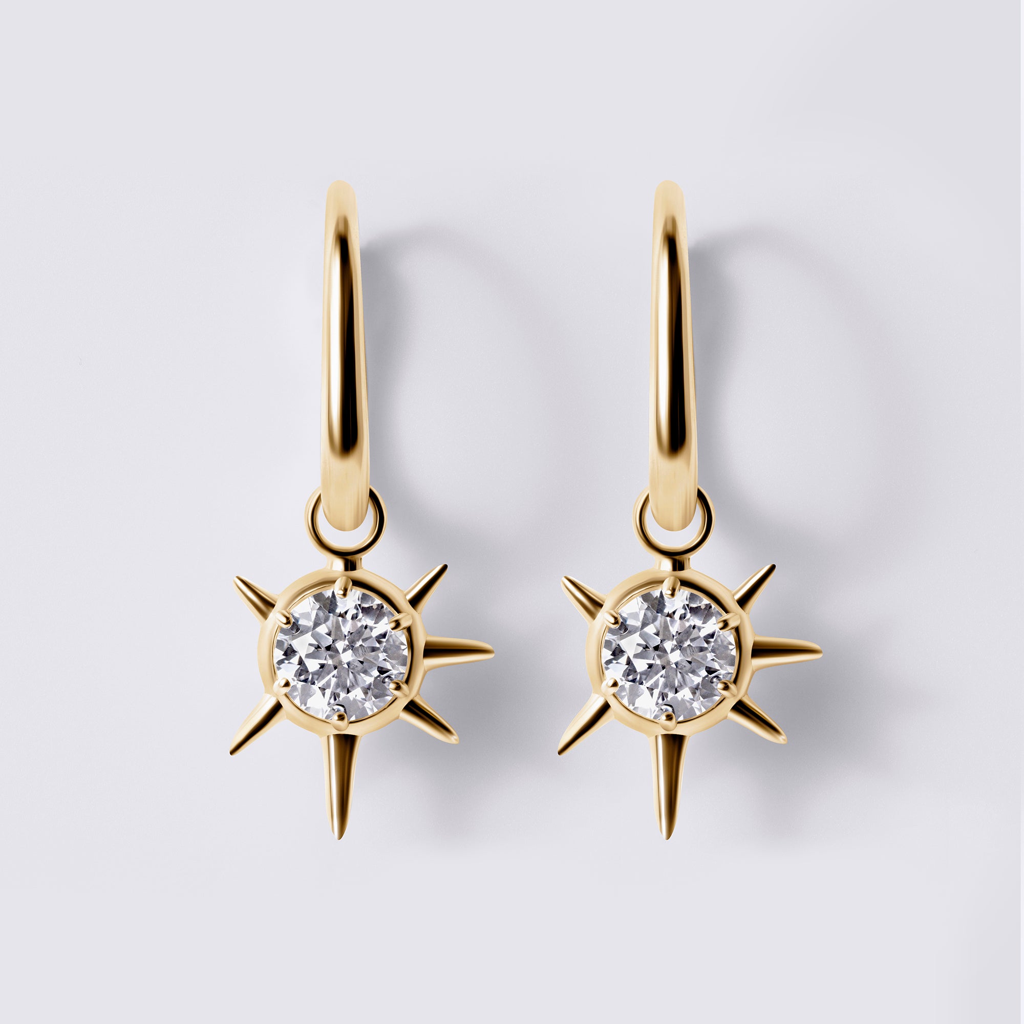 Solaris White Diamond Sun Motif Charm Huggie (1 1/2CTW), 18K Yellow Gold Vermeil