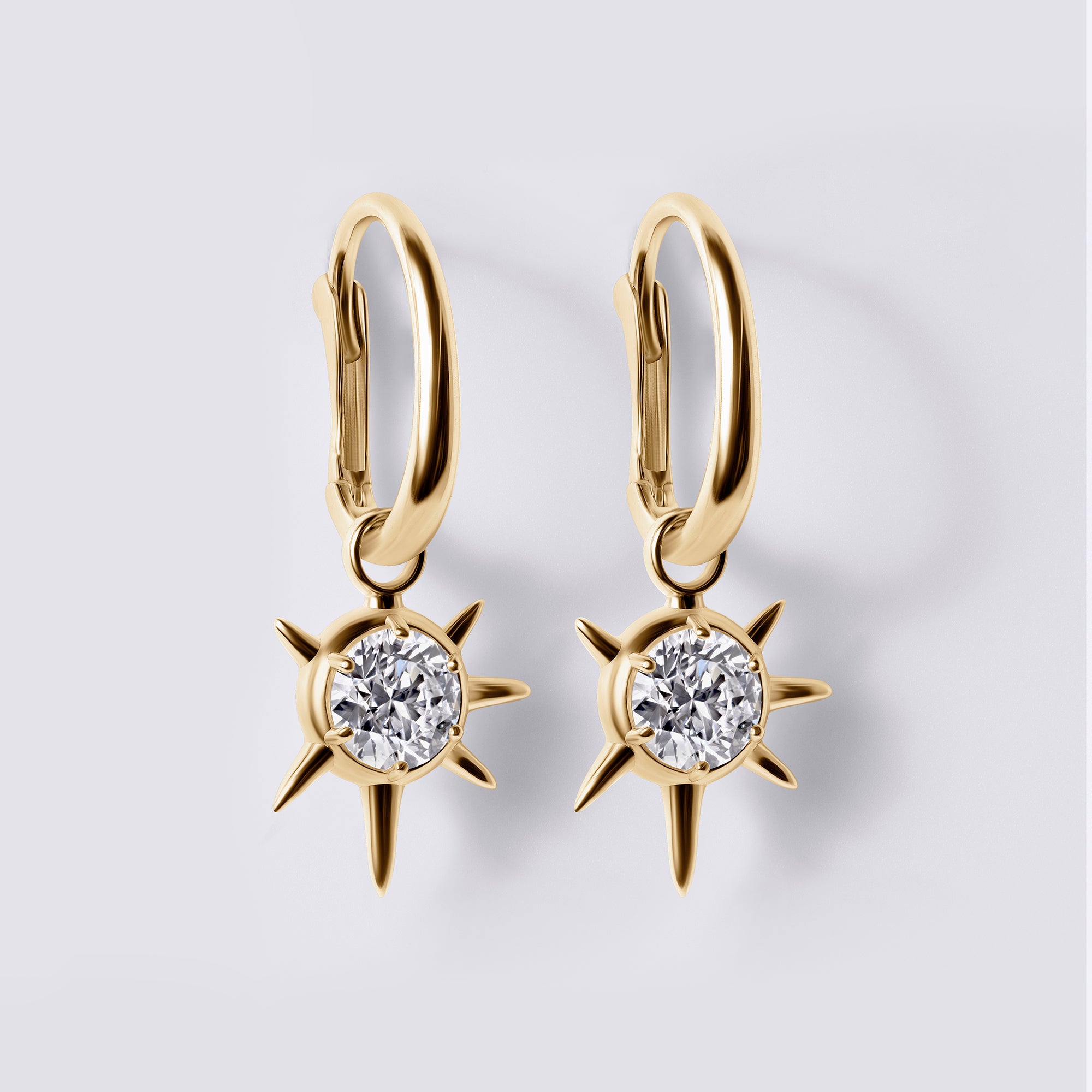 Solaris Round Diamond Sun Motif Drop Earrings