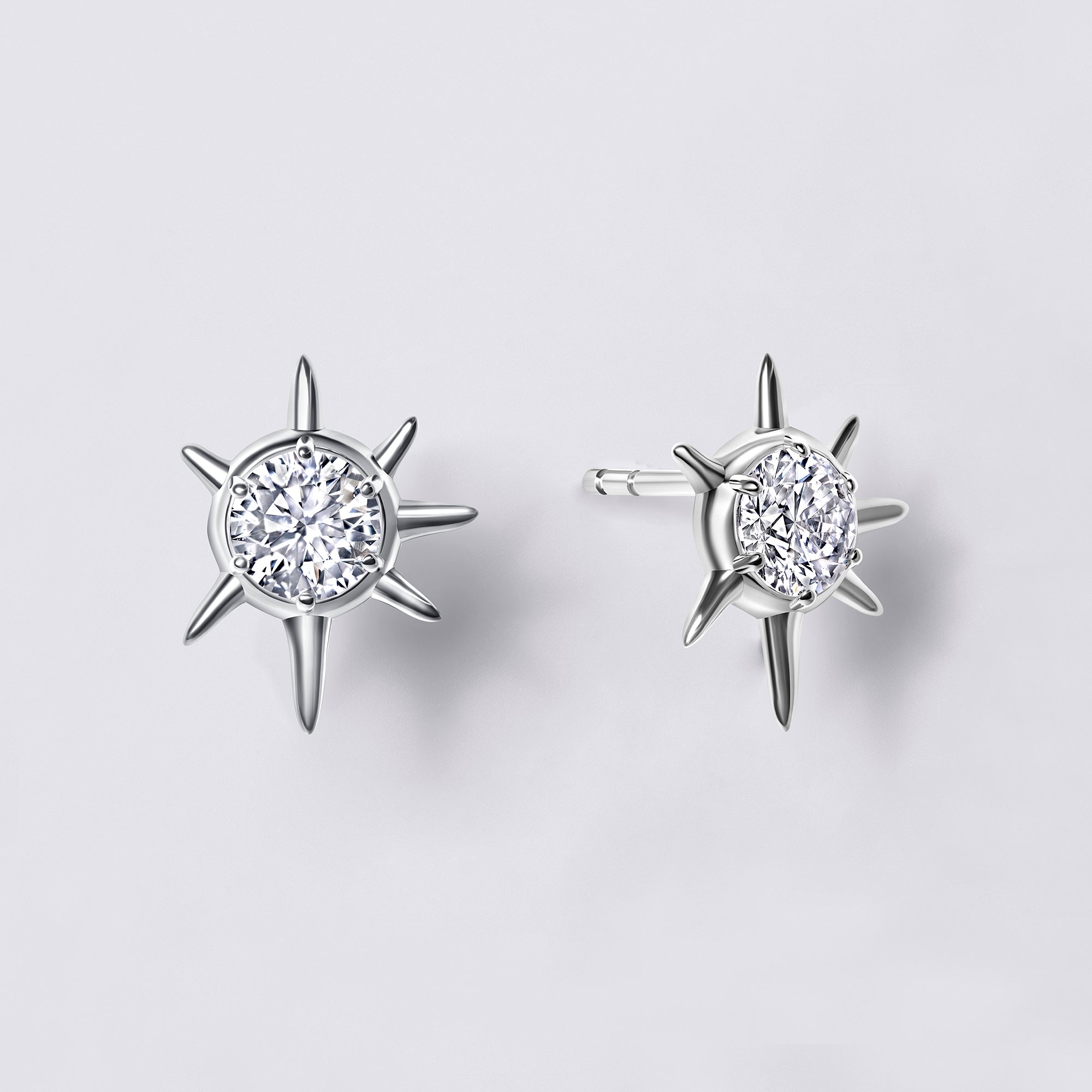 Solaris White Round Diamond Sun Motif Stud Earrings