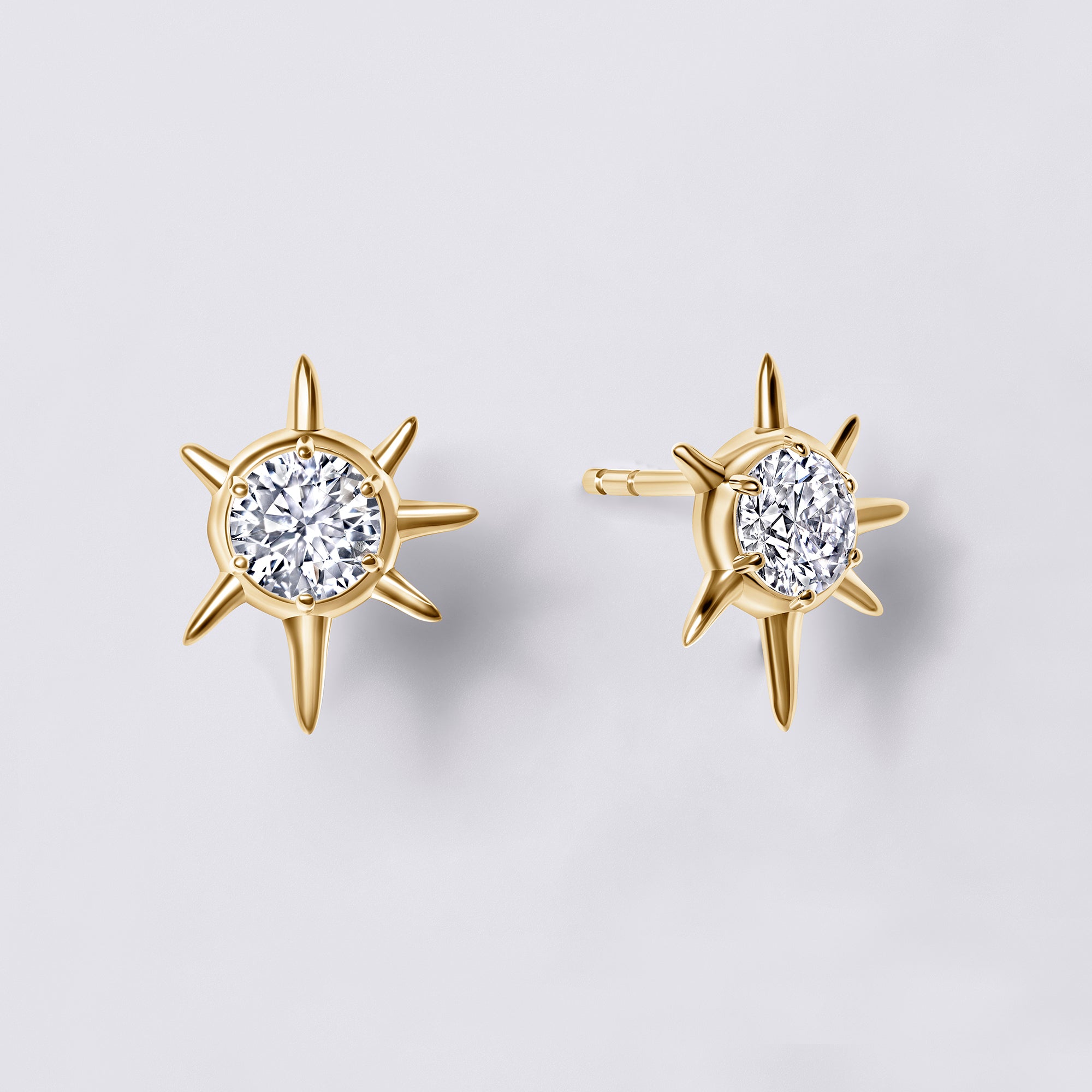 Solaris White Round Diamond Sun Motif Stud Earrings