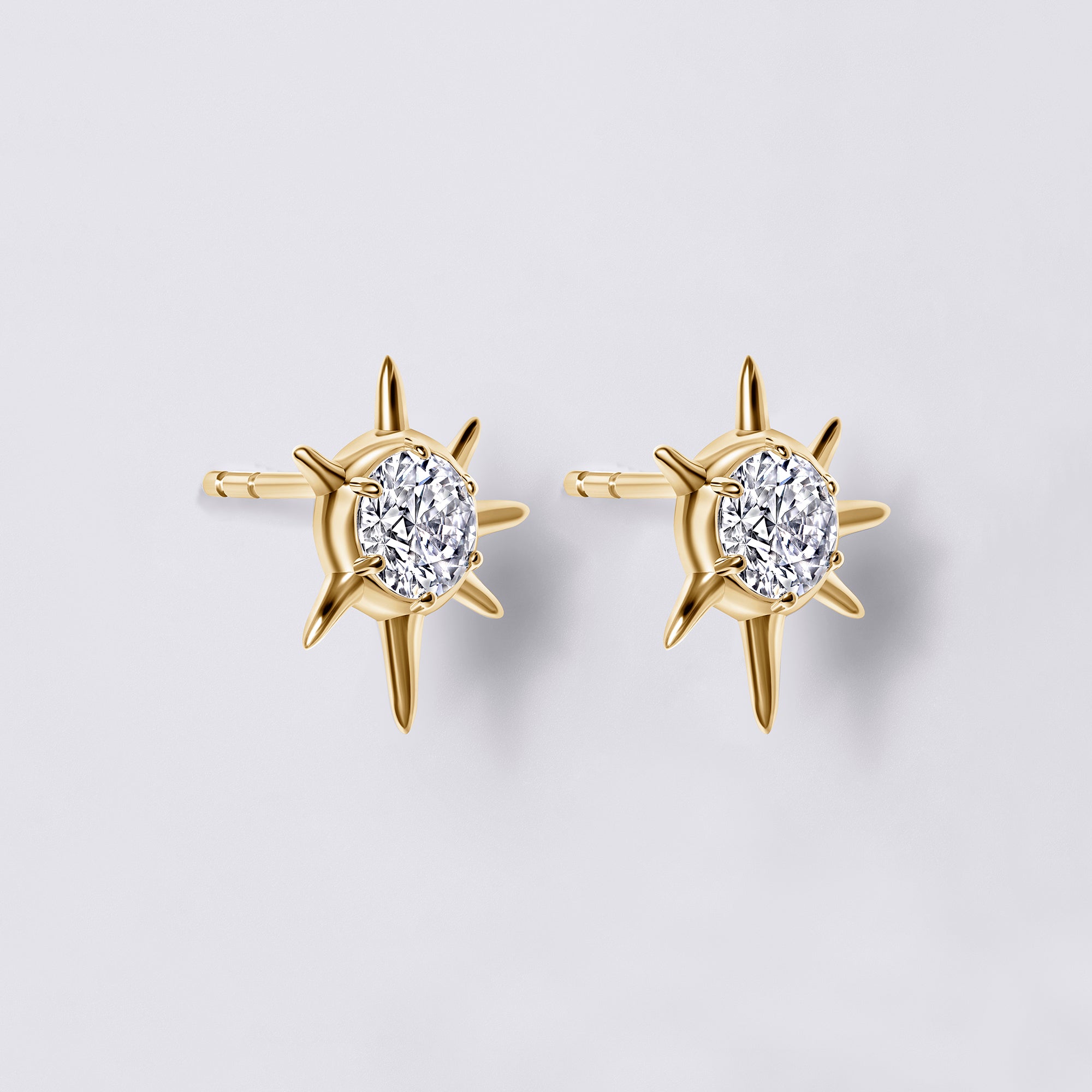 Solaris White Round Diamond Sun Motif Stud Earrings