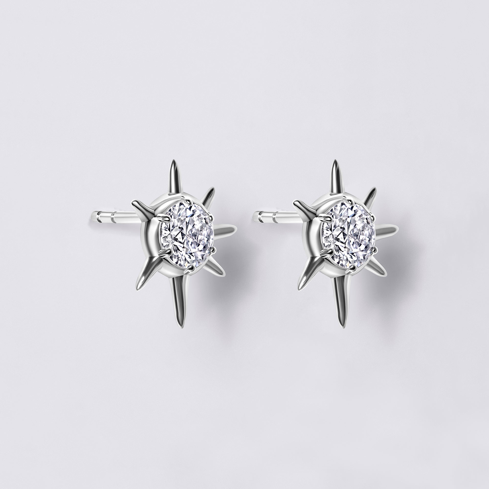 Solaris White Round Diamond Sun Motif Stud Earrings
