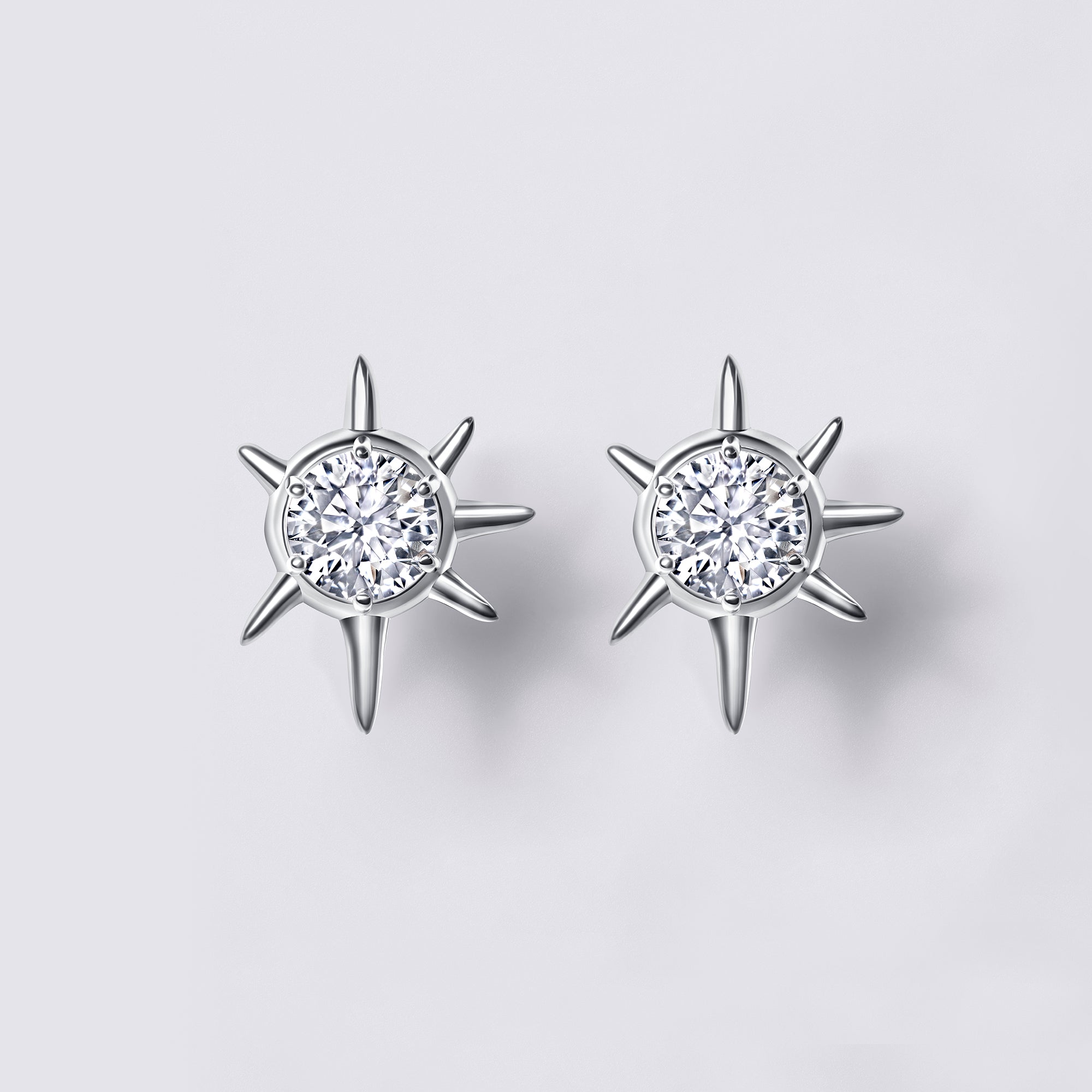 Solaris White Round Diamond Sun Motif Stud Earrings