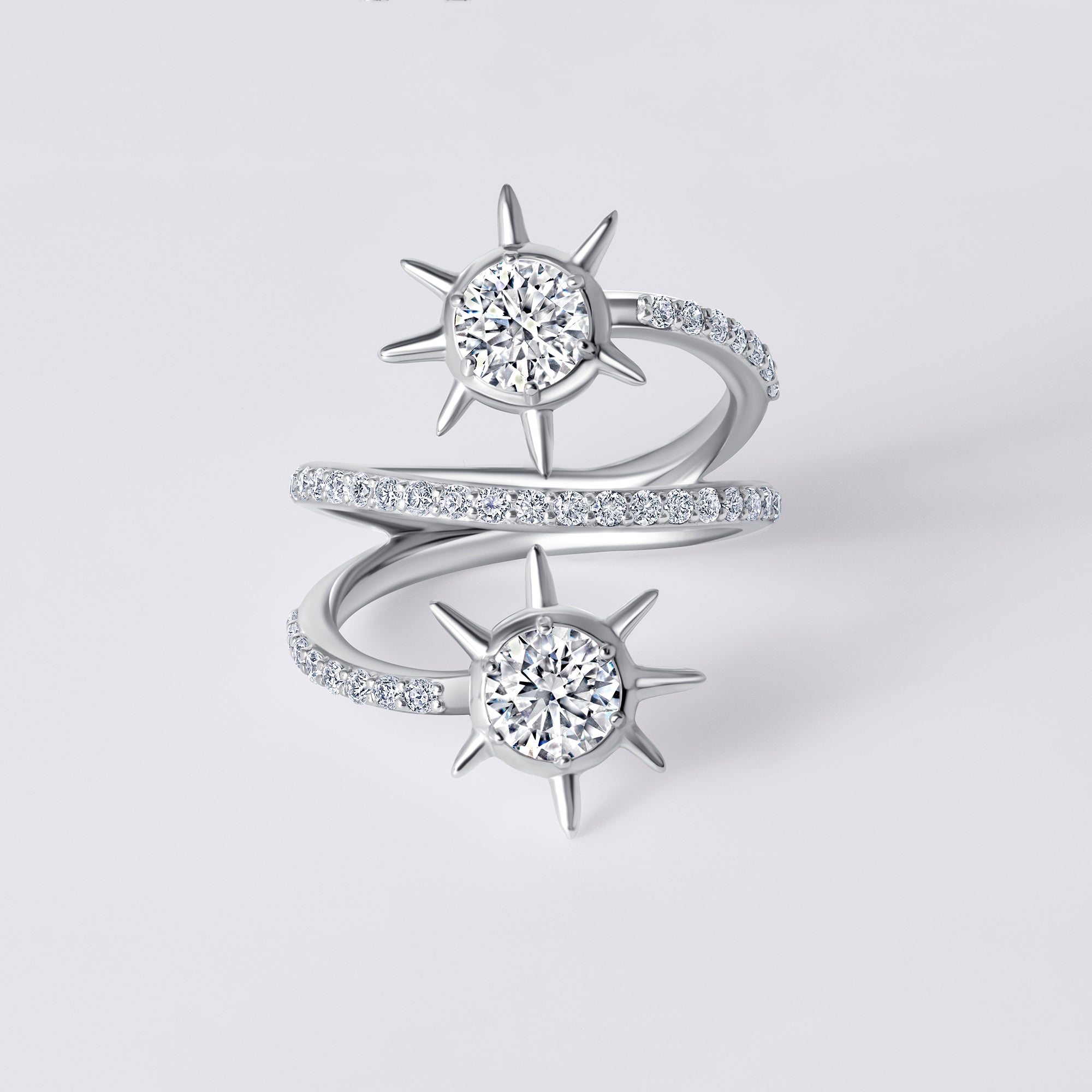 Solaris Round Diamond Pave Sun Motif Wrap Ring