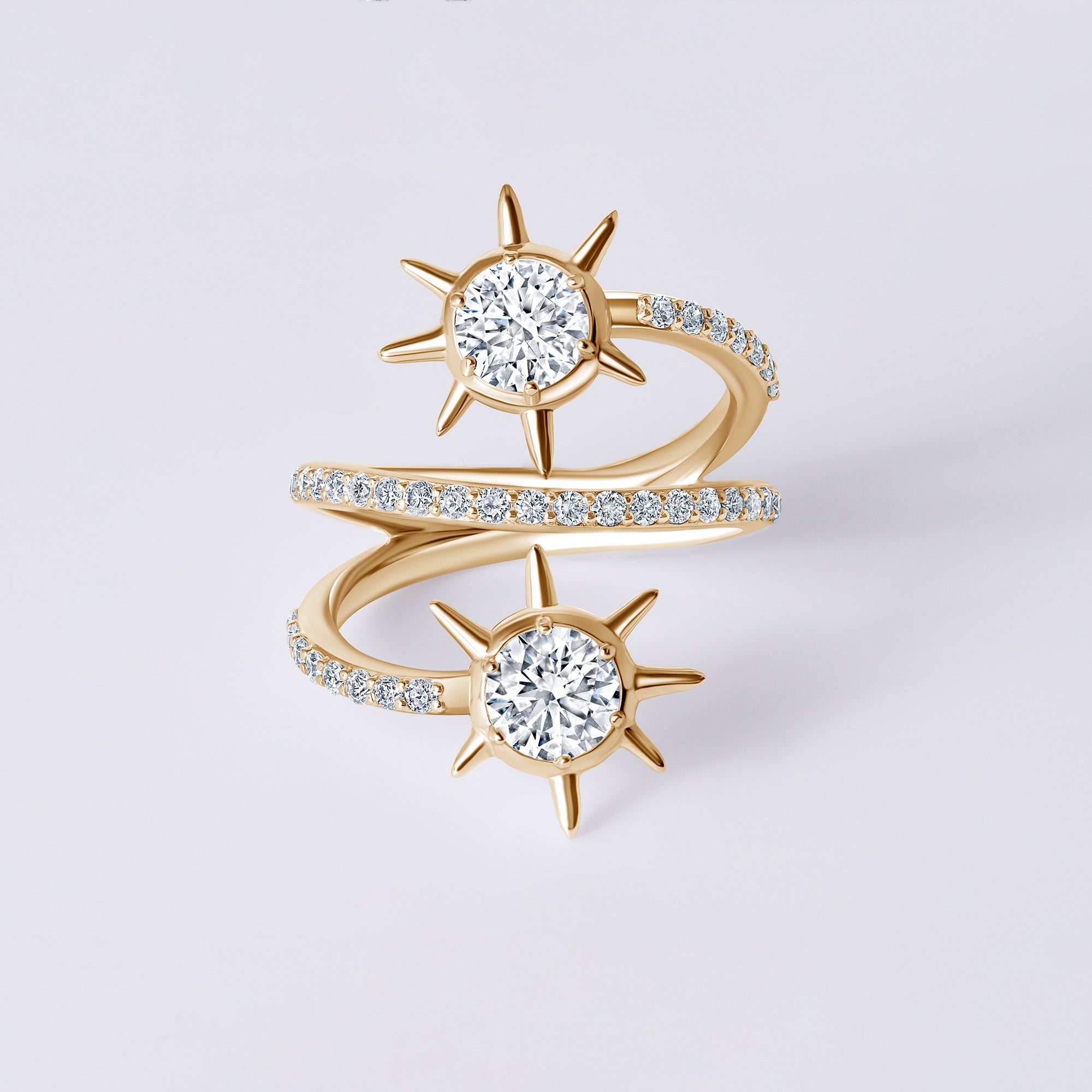 Front View of Solaris White Diamond Wrap Ring (2CTW), 18K Yellow Gold Vermeil
