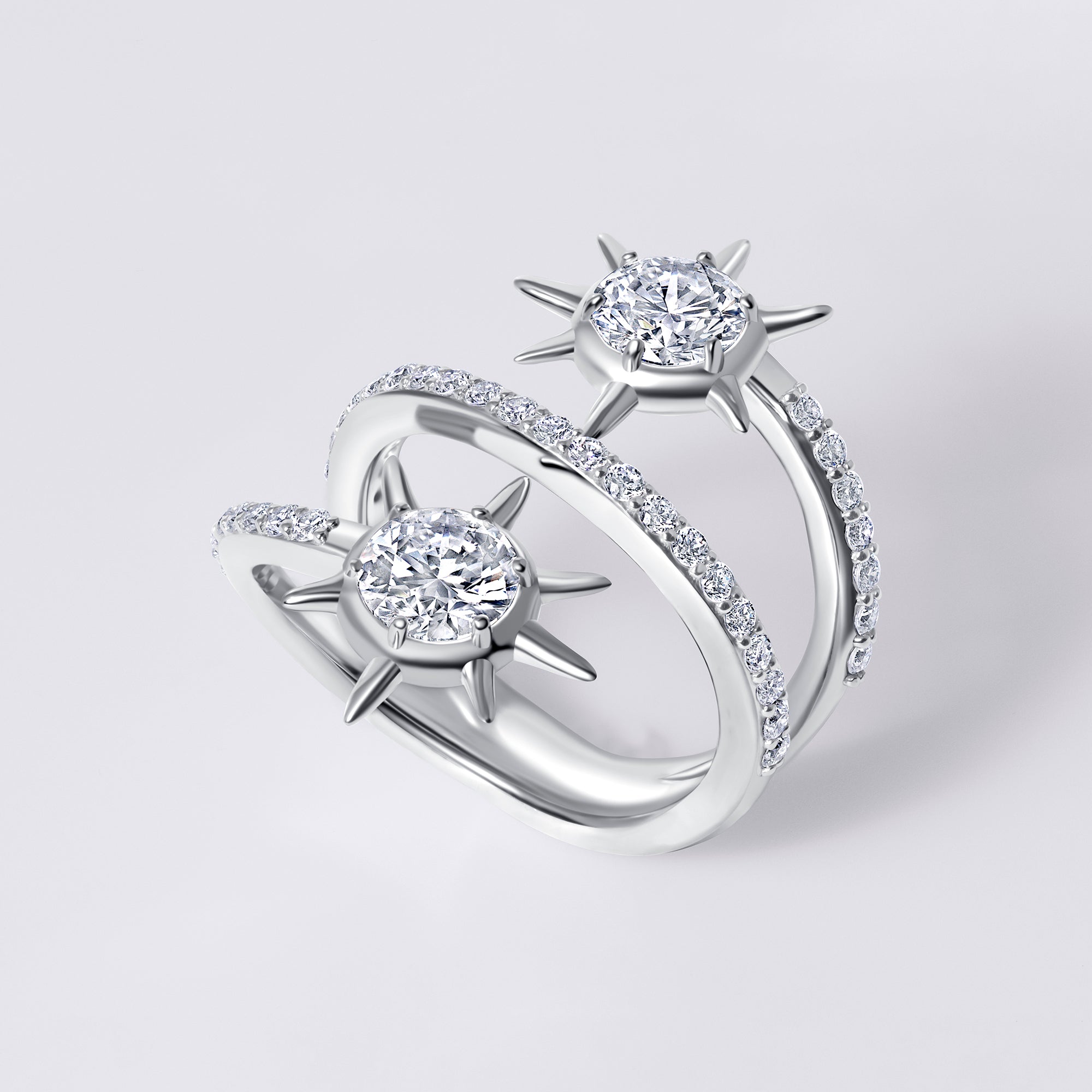 Solaris Round Diamond Pave Sun Motif Wrap Ring