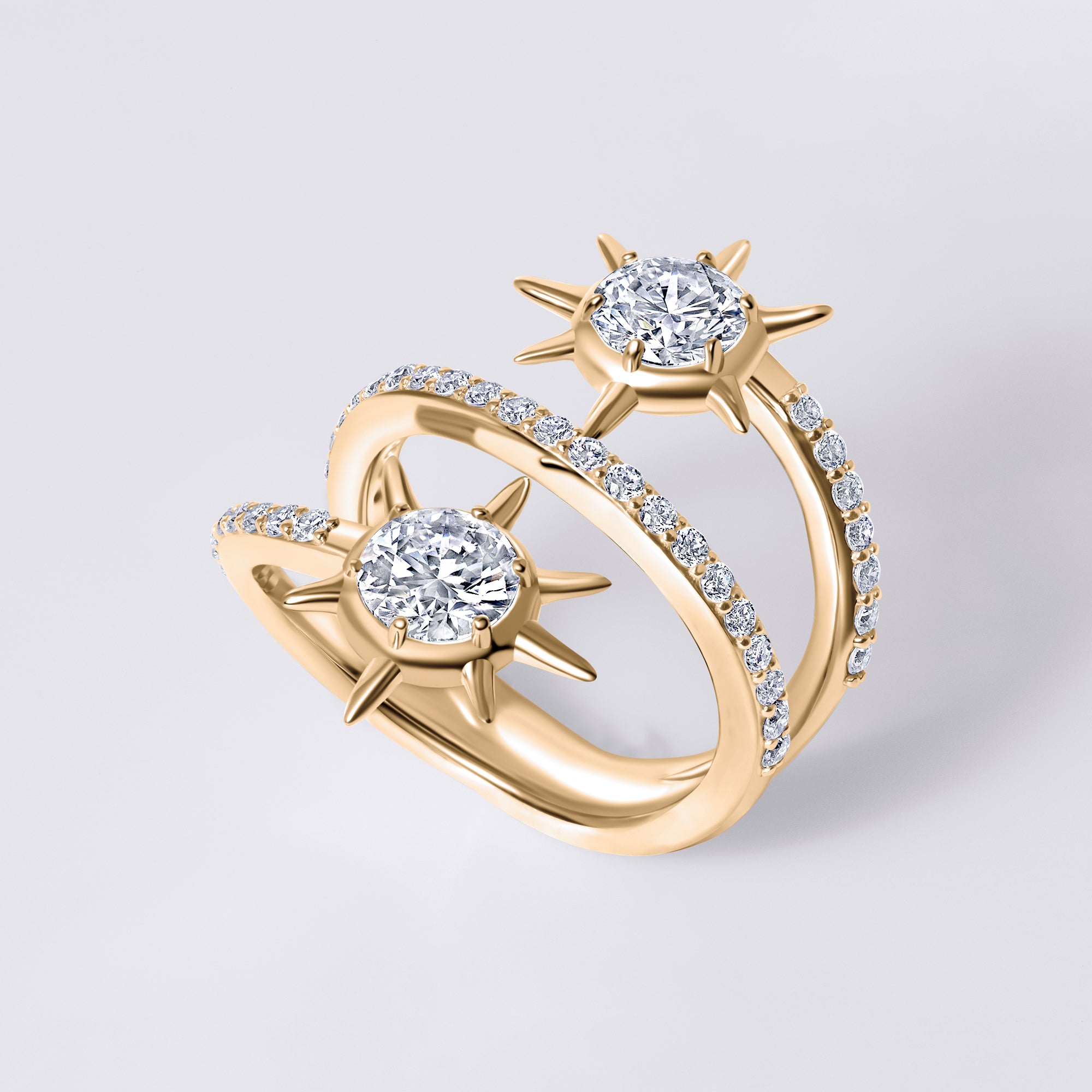 Solaris Round Diamond Pave Sun Motif Wrap Ring
