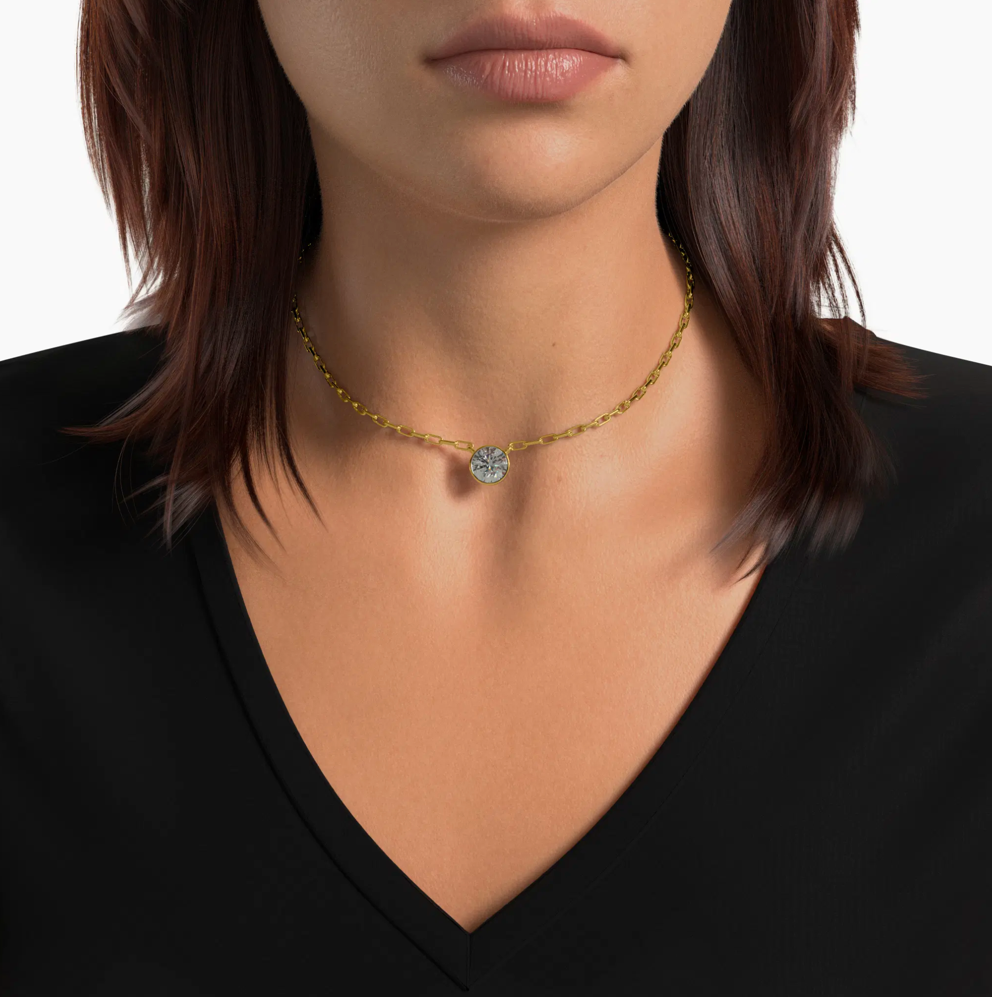 Bezel Set Round Lab Diamond Necklace, Yellow Gold Vermeil