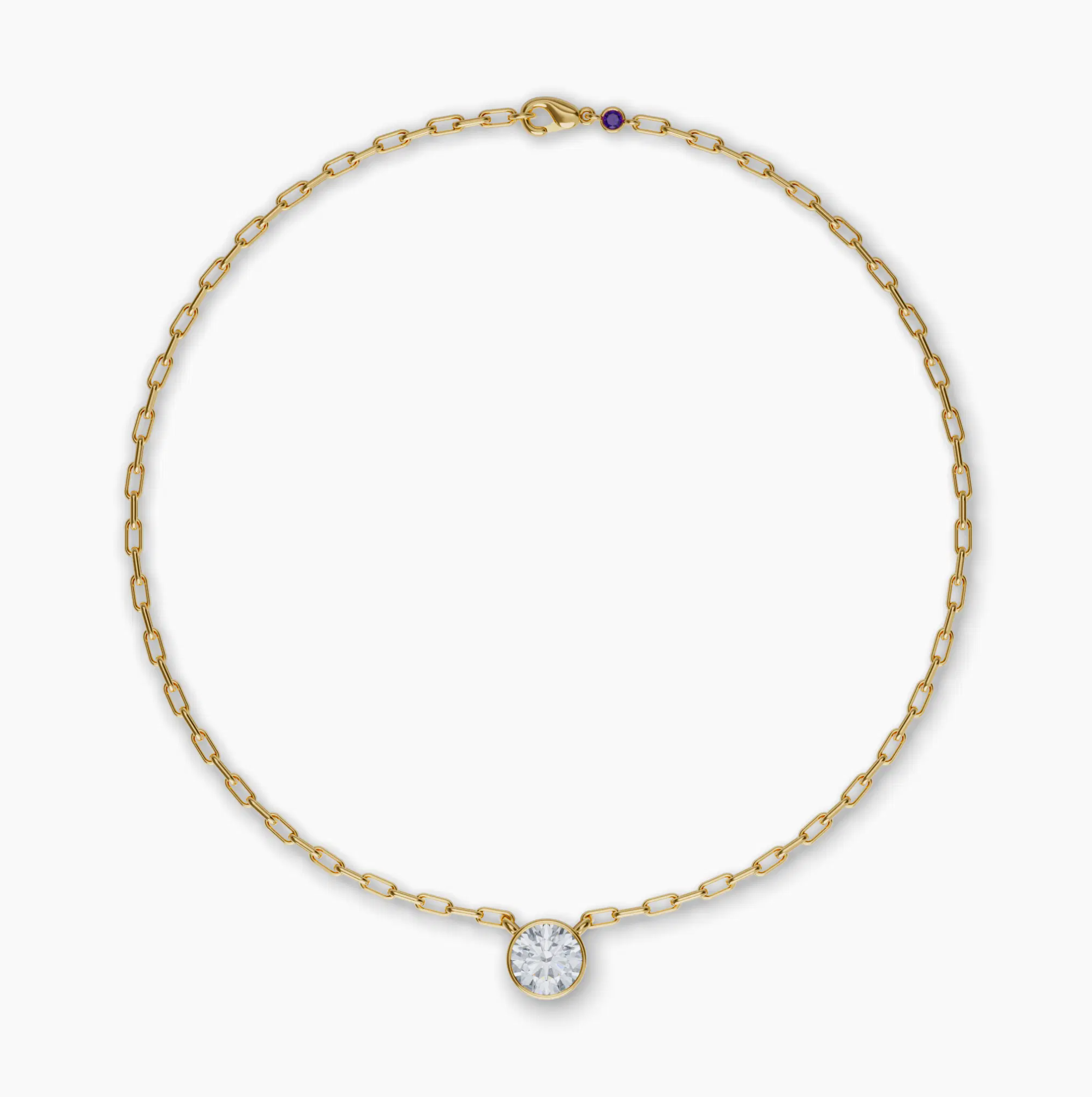 Bezel Set Round Lab Diamond Necklace, Yellow Gold Vermeil
